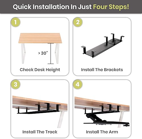 Miniatura 2 de Kit de elevación de pista de bandeja para teclado debajo del escritorio para escritorio de 30 x 24 pulgadas, bandeja de montaje inferior fácil de
