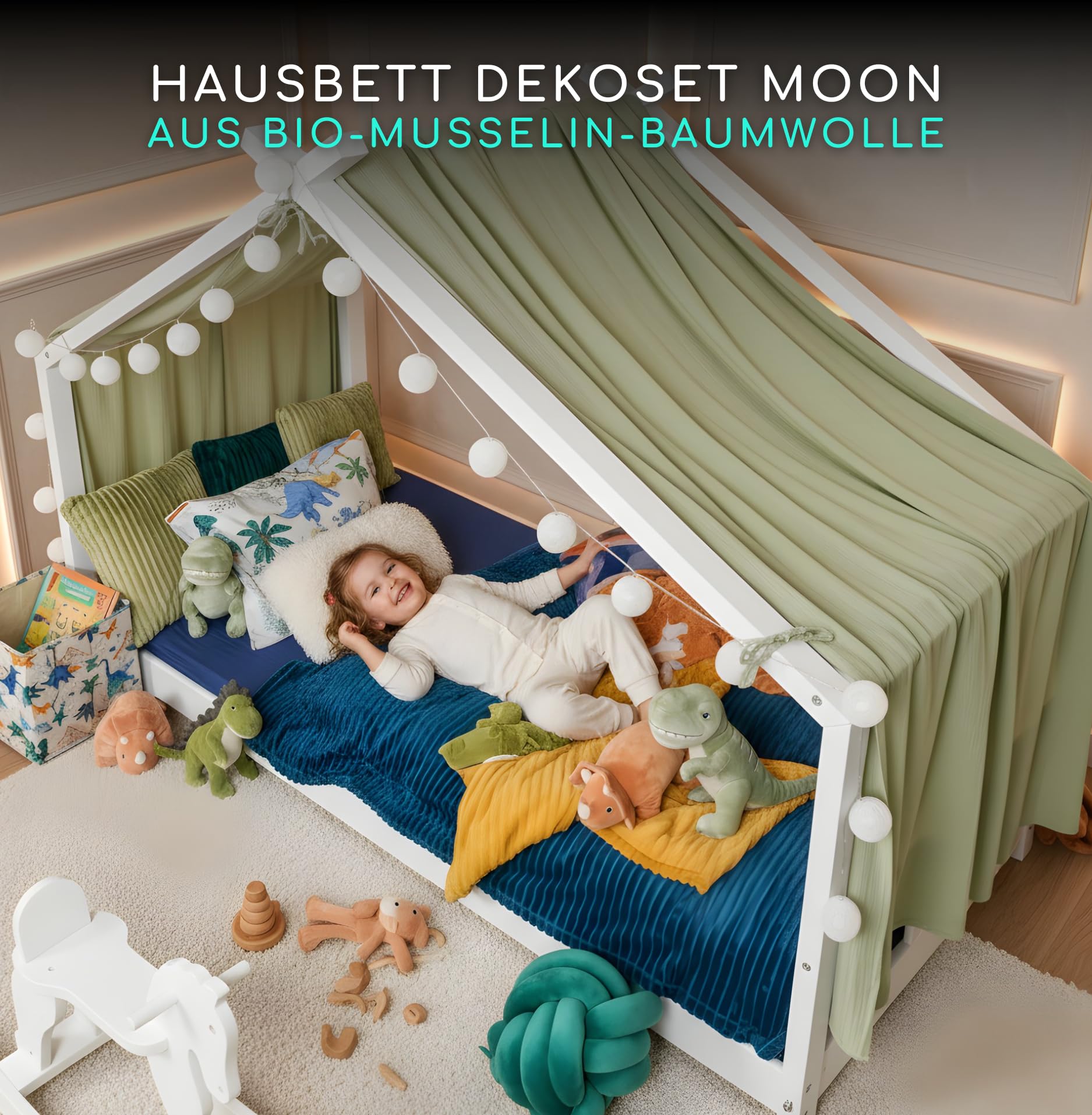 Baldacchino Per Letto In Mussola 67x270 Cm - Set Da 2 Teli Per Cameretta Bambini (Colore Cammello)