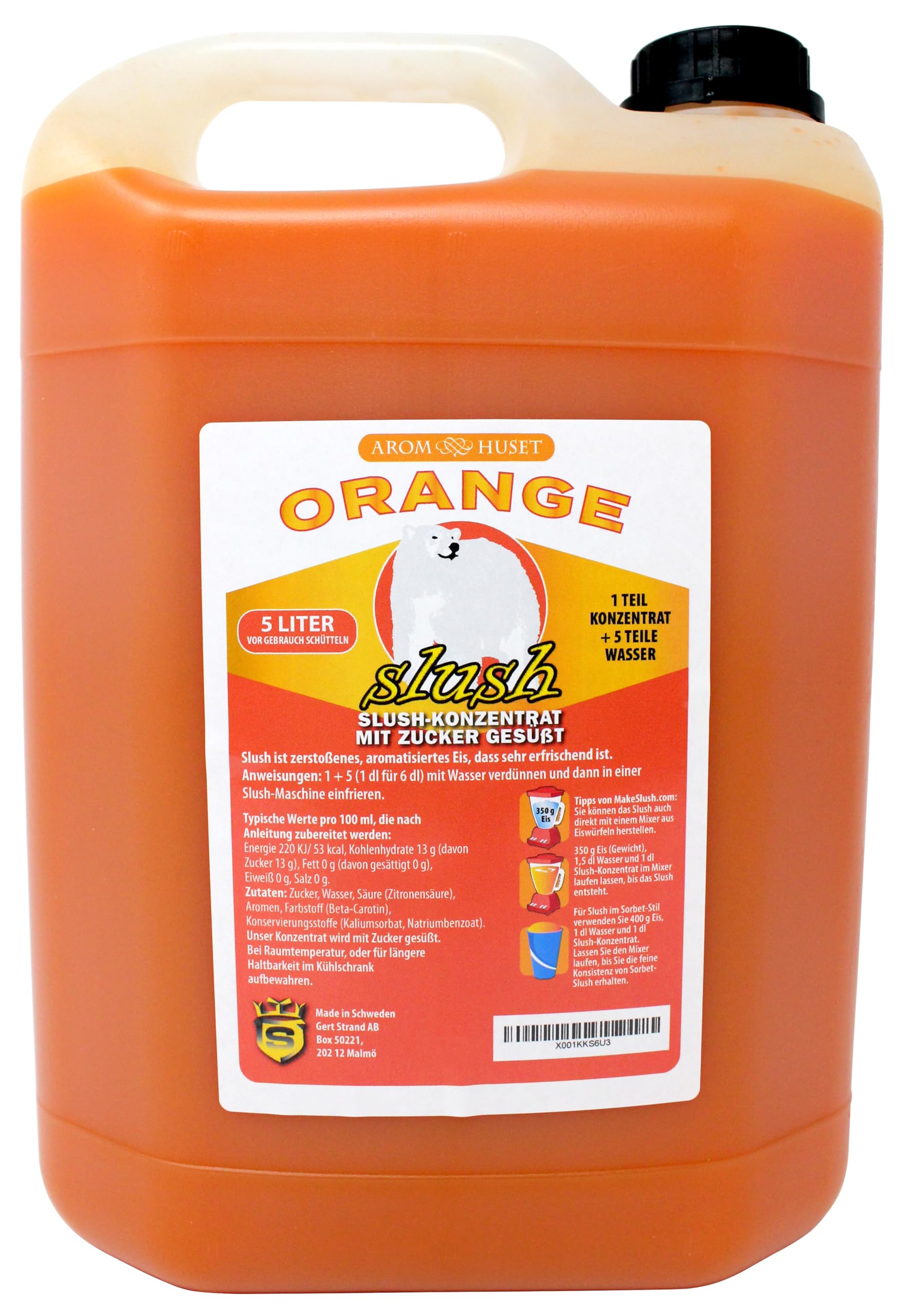 Orangen-Slushkonzentrat 5 L | Mischungsverhältnis 1:5 | Slush-Eis | Crush-Eis | Wassereis | Granita | ohne künstliche Farbstoffe | für Slushie-Maker
