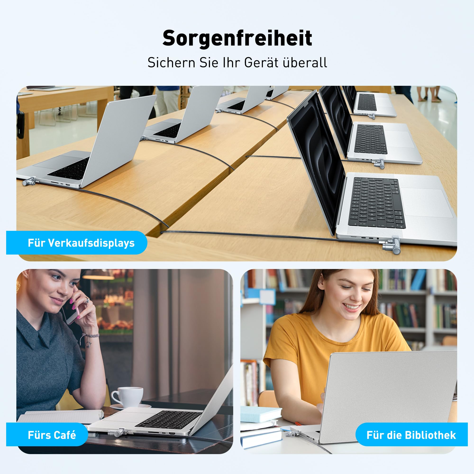 AboveTEK Laptop-Kabelschloss, Sicherheitsschloss mit 2 Schlüsseln, schnittfestes Stahl-Verriegelungskabel, kompatibel mit MacBook Pro 14 Zoll & 16 Zoll