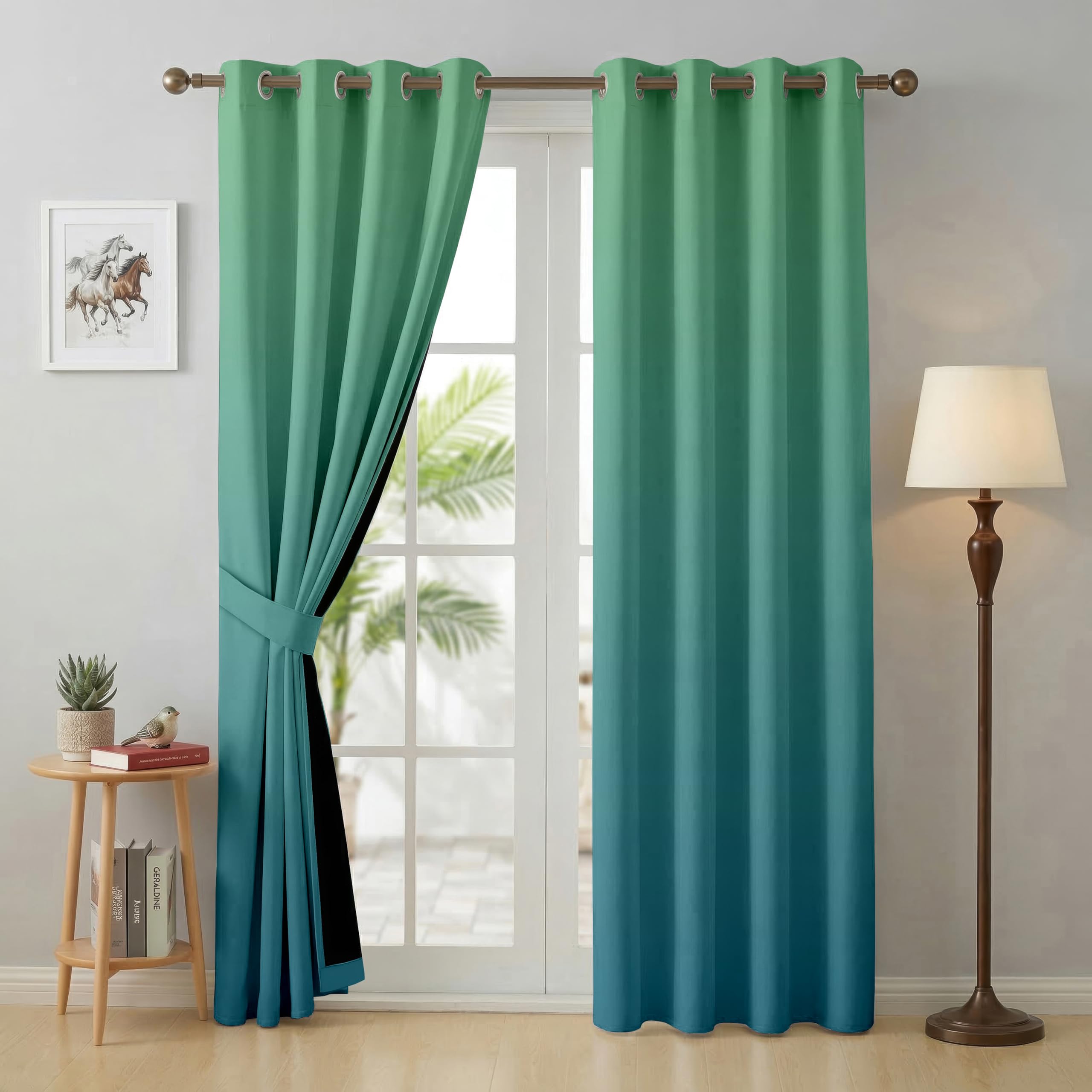 Story@Home 100% True Blackout Curtains 8 Feet Long Set of 2 | Gradient Printed | Room Darkening Curtain | Semi Long Door Ombre Curtain for Living Room | (116 X 242 Cm, Blue & Green)-image-38