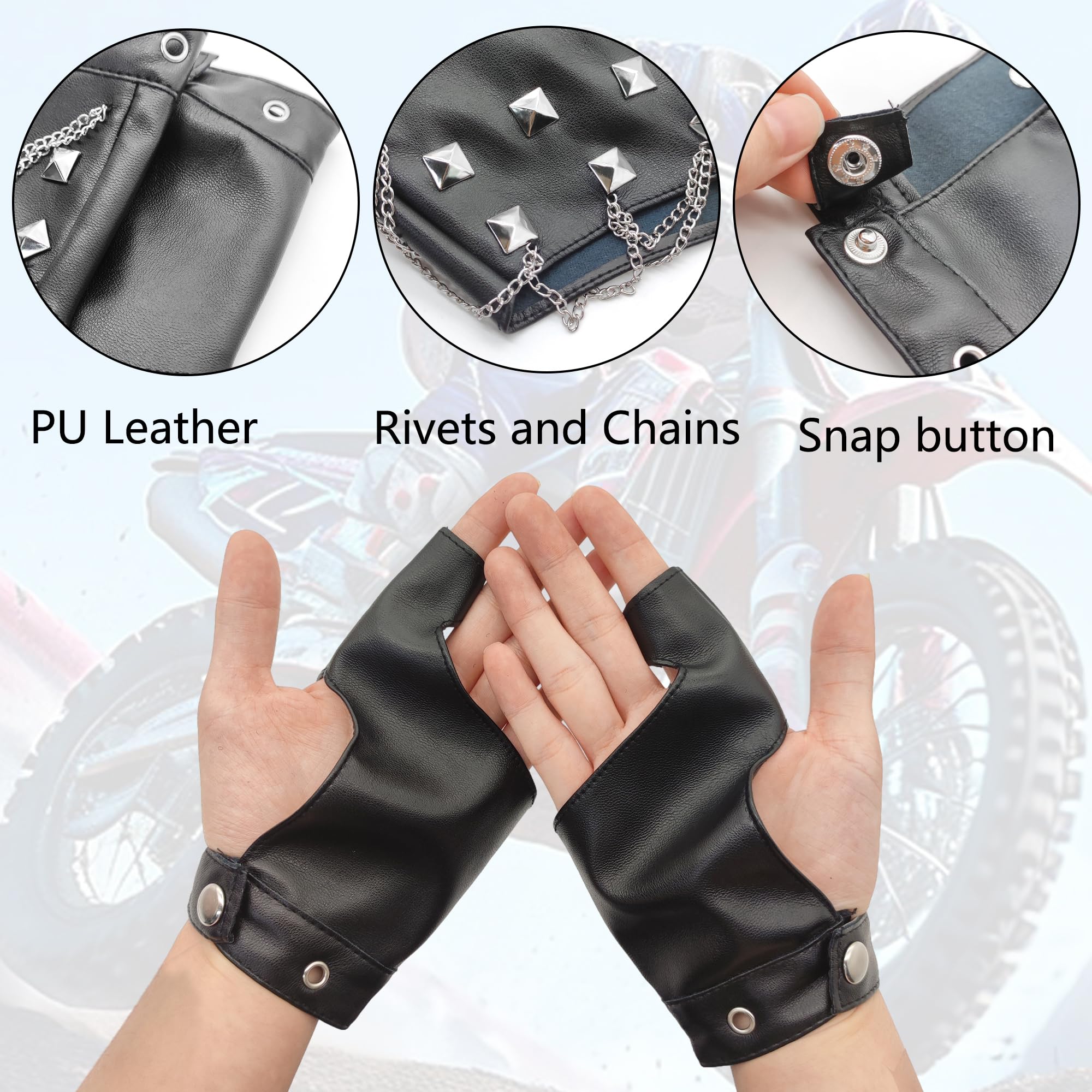 XCSJ Punk Fingerless Gloves with Rivets - Image 2