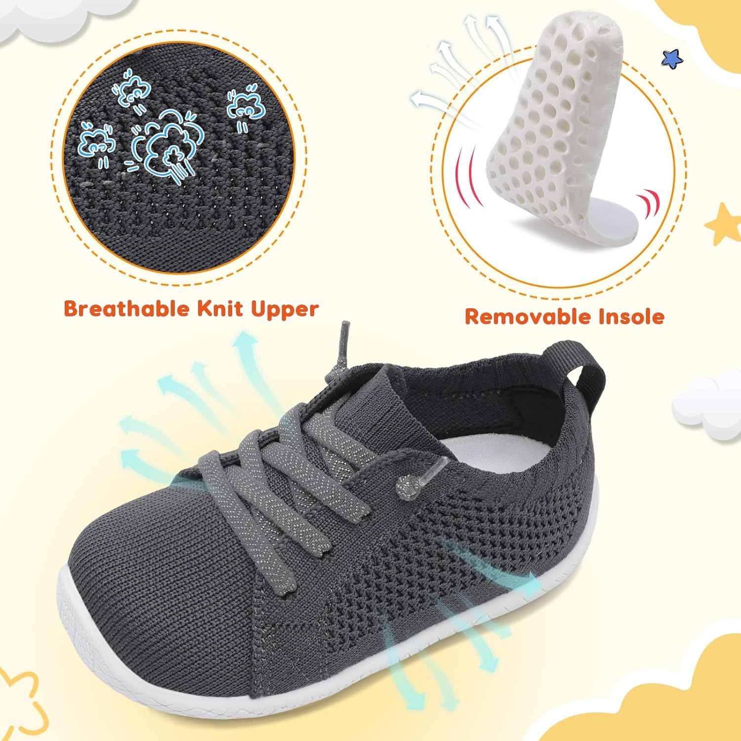 LeIsfIt Toddler Walking Shoes Boys Girls Slip-On Barefoot Shoes Kids Breathable Sneakers Non-Slip Lightweight Tennis Shoe - Image 4