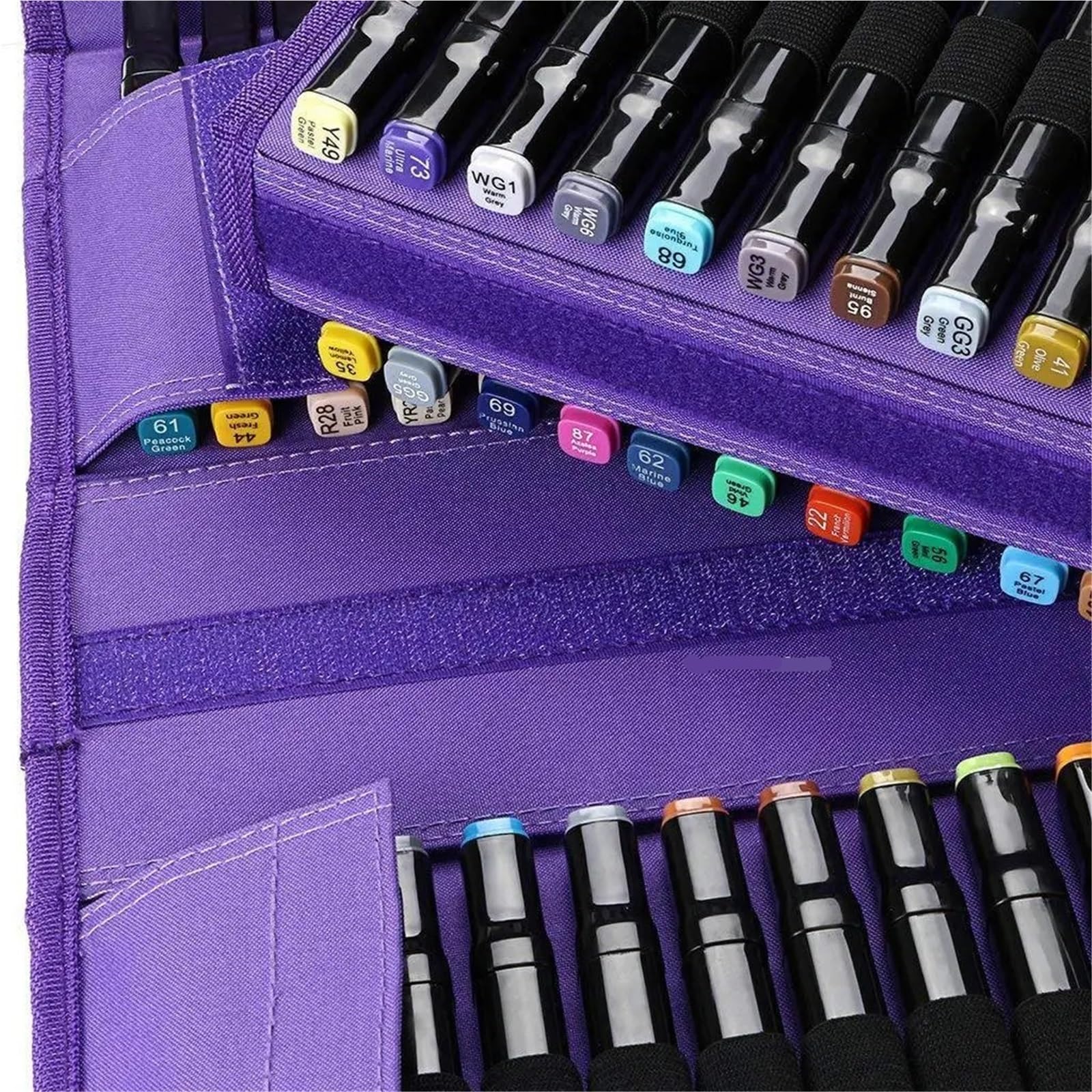 Aufbewahrungsbox für Markierungsstifte Marker Skizze Stift Tasche Tragbare Student Outdoor 80 Löcher Organizer Leinwand Handgemachte Zeichnung Große Kapazität Pinsel Tasche für Büro(Blue)