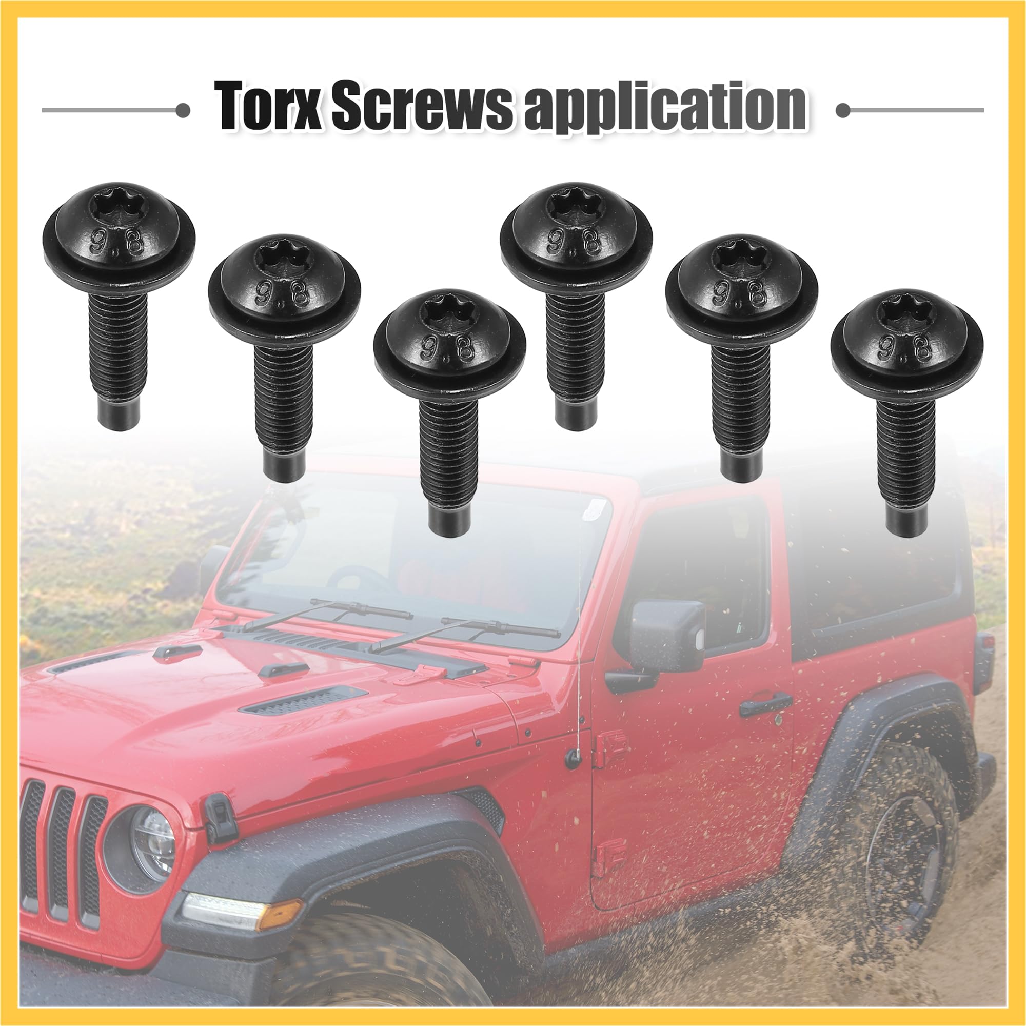 Lot de 6 vis Torx rigides pour Jeep Wrangler 2007-2018 - Boulons de rechange extra longs en acier inoxydable noir