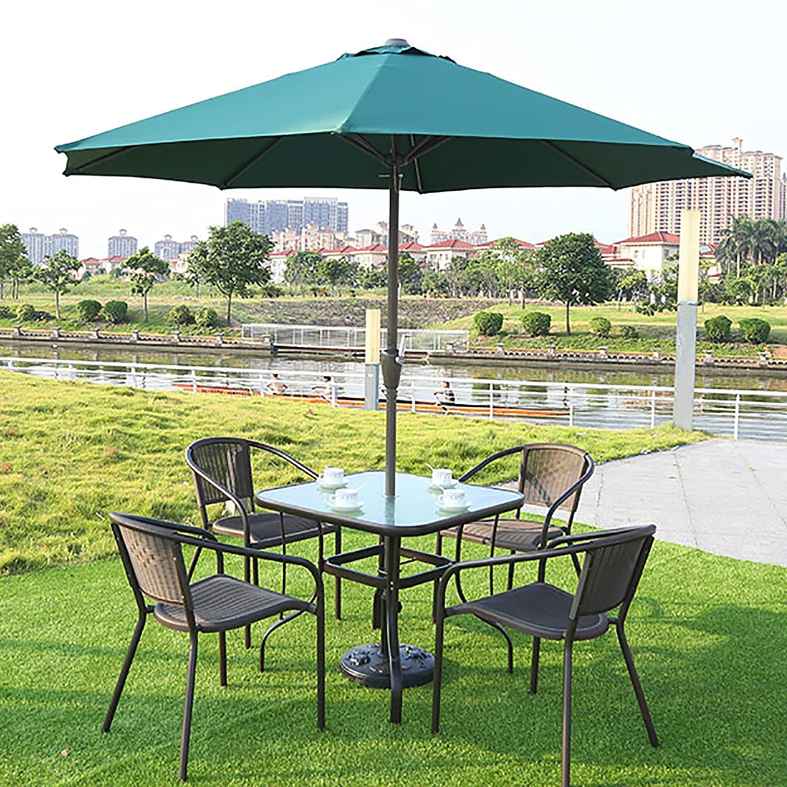 Green patio parasol, 2,7 m, ogród ochrony przeciwsłonecznej Parasol z korbą i 8 żebrami, parasol na basen plażowy pokładowy