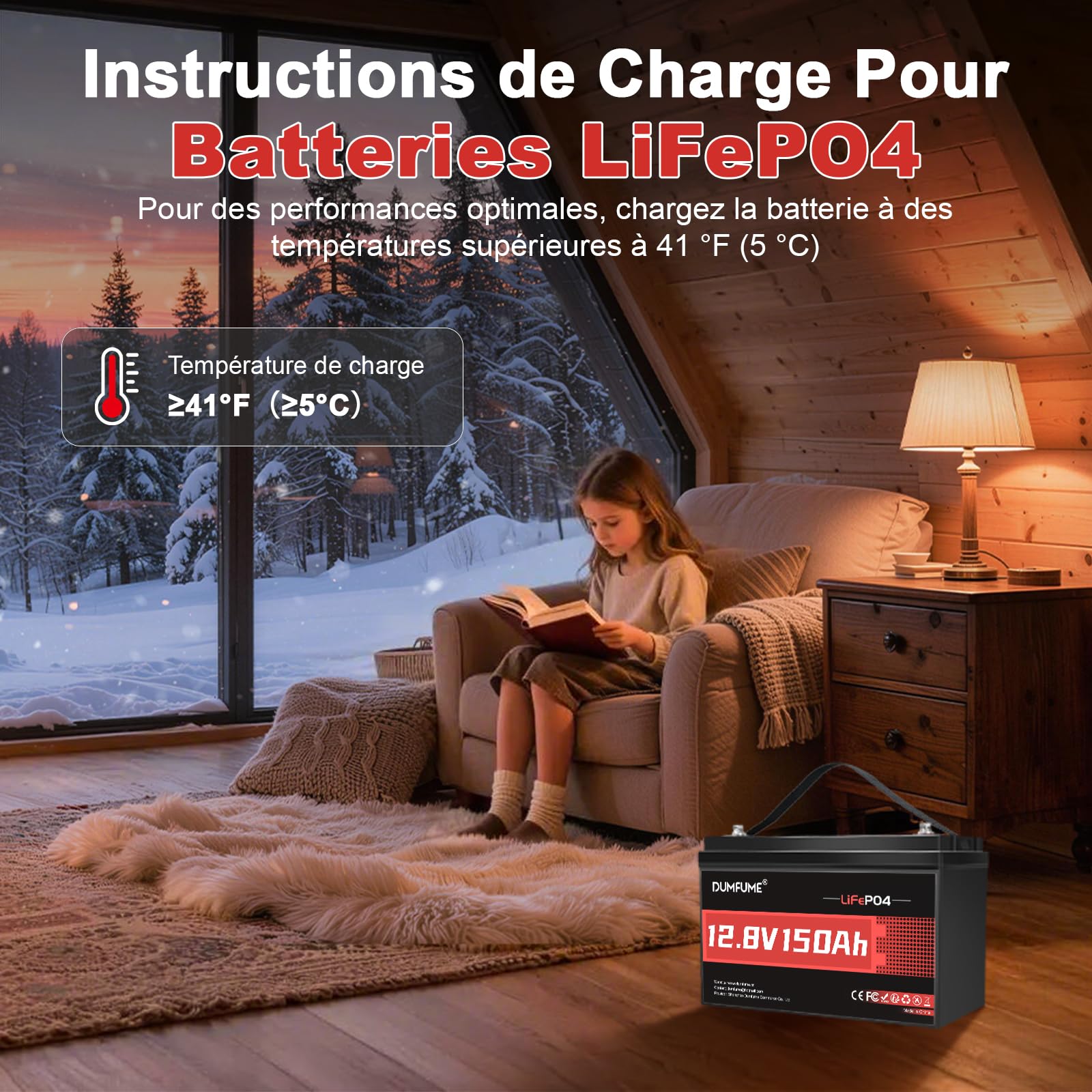 Batterie Lithium LiFePO4 12V 150Ah - 1,92KWh Batterie Camping-Car Compacte pour Installations Solaires, Camping Photovoltaïque, Alimentation Secours, 6000+ Cycles BMS Intégré Protection