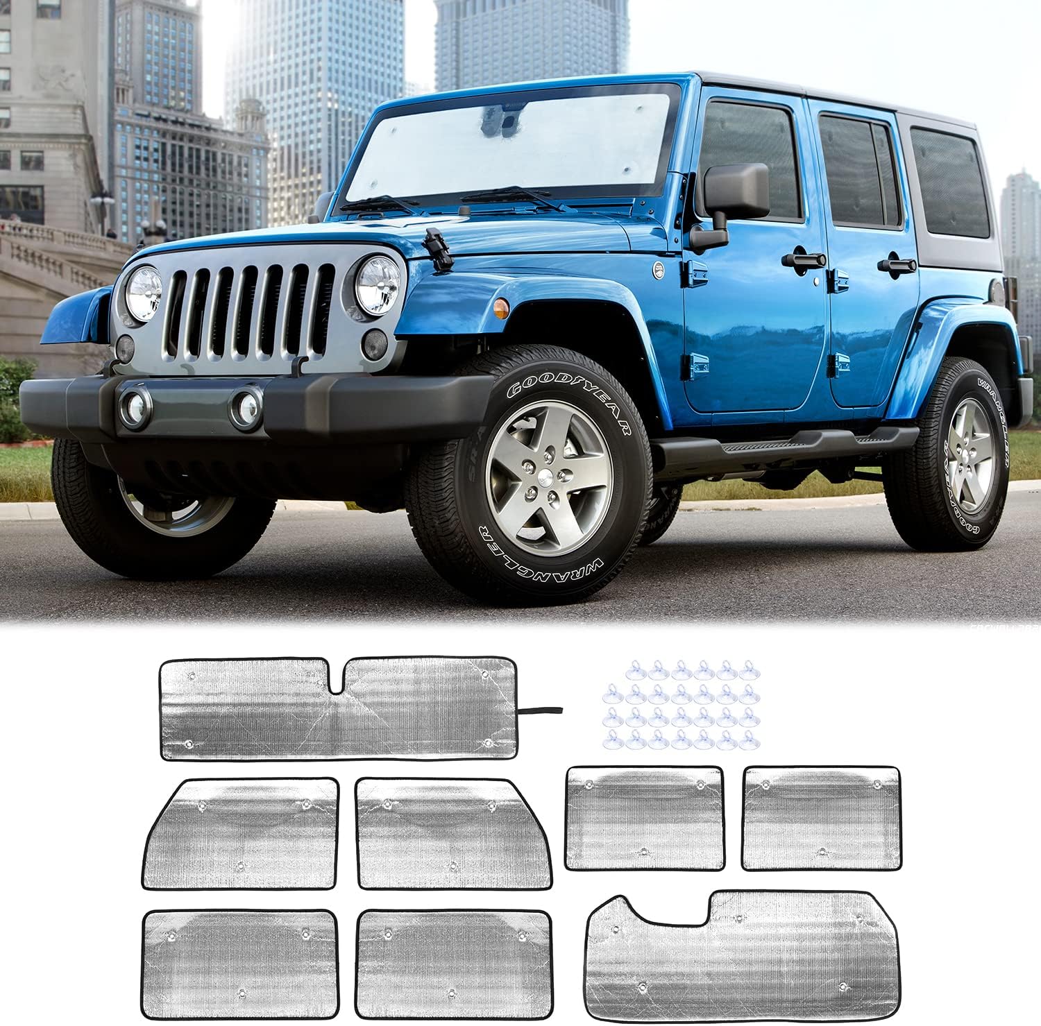 Hoolcar Windshield Sunshade Side Window Sun Shade Sunscreen Heat Insulation Sun Visor for 2007-2017 Jeep Wrangler JK JKU, 8PCs For JK 2007-17
