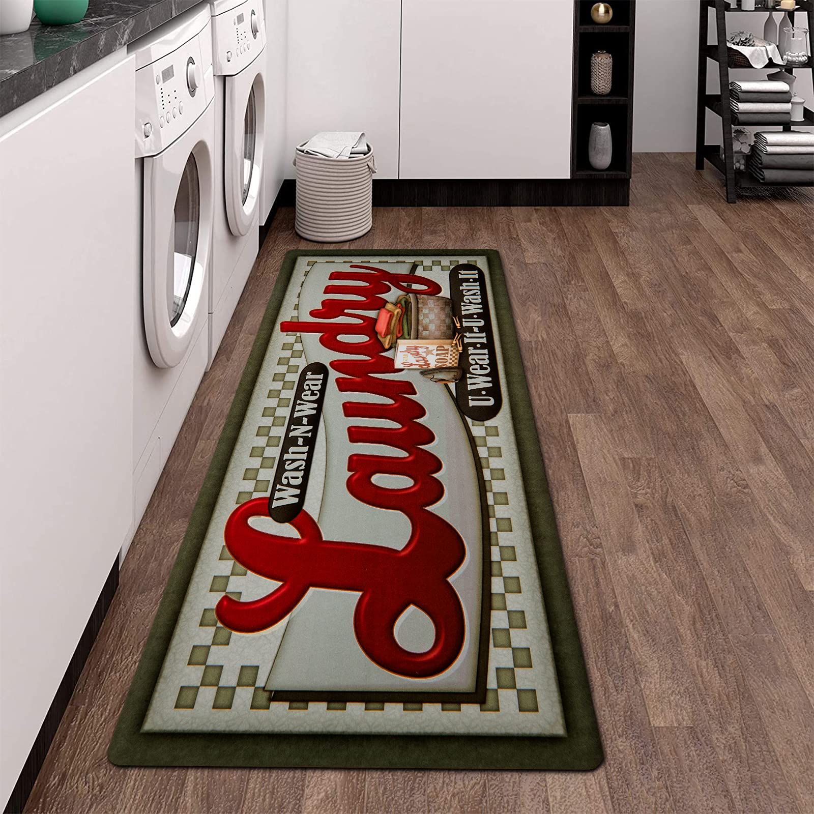 Condition photo showing New/Like New for pauwer farmhouse laundry room rug runner 20"x59" non slip laundry rugs and mats for laundry room decor washable runner rugs for kitchen floor laundry room bathroom hallway entryway area rugs
