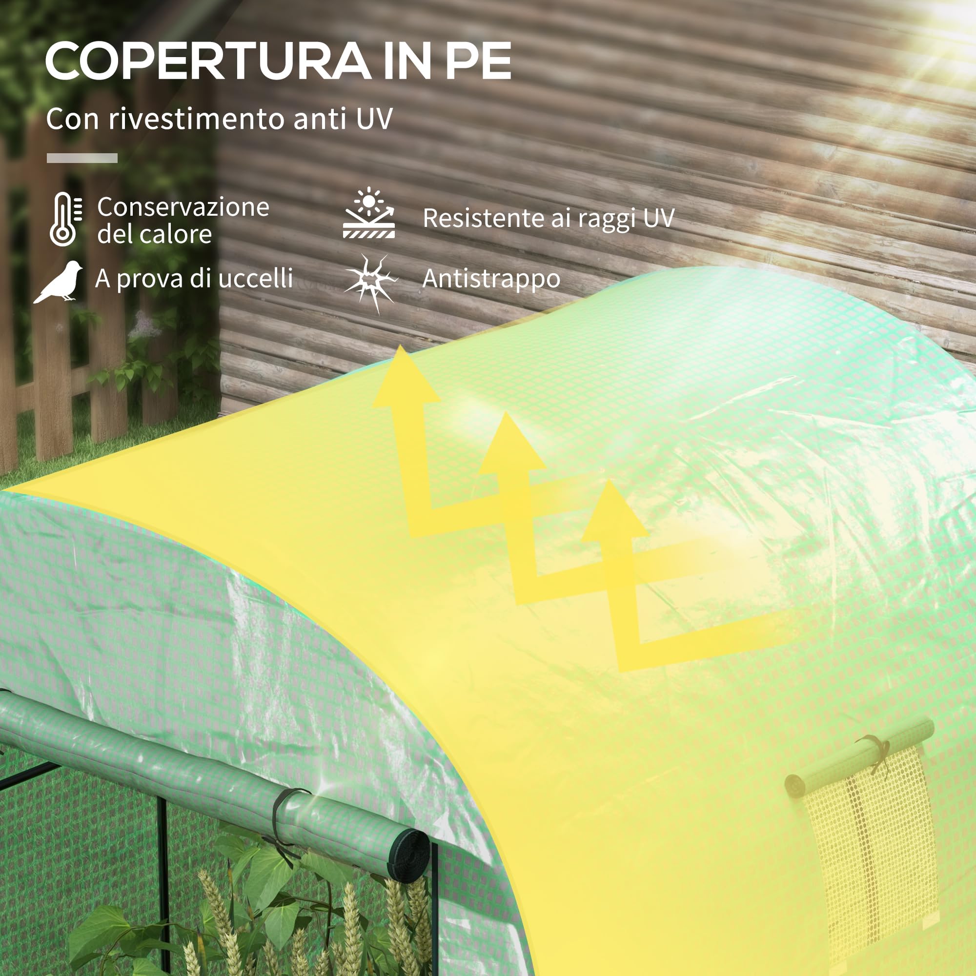 Outsunny Serra da Giardino a Tunnel 1.8x1.8x2 m con 2 Porte e Finestre Avvolgibili, Serra per Orto con Struttura in Acciaio e Copertura PE, per Orto Verdure Fiori Frutta, Anti UV, Verde