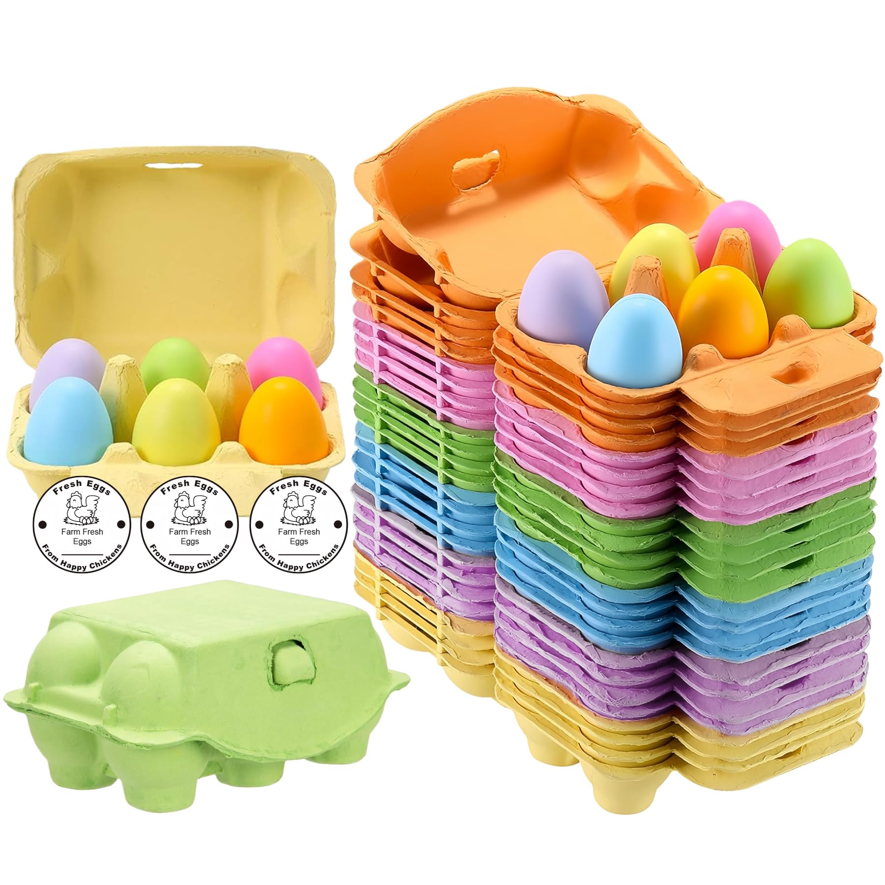 36 Stück Bunte Eierkartons, Eierpappen mit Etiketten Pappe Wiederverwendbare, Geeignet für Die Aufbewahrung von Eiern, Ein Halbes Dutzend Zellstoffeihalter Eierschachtel für Ostern