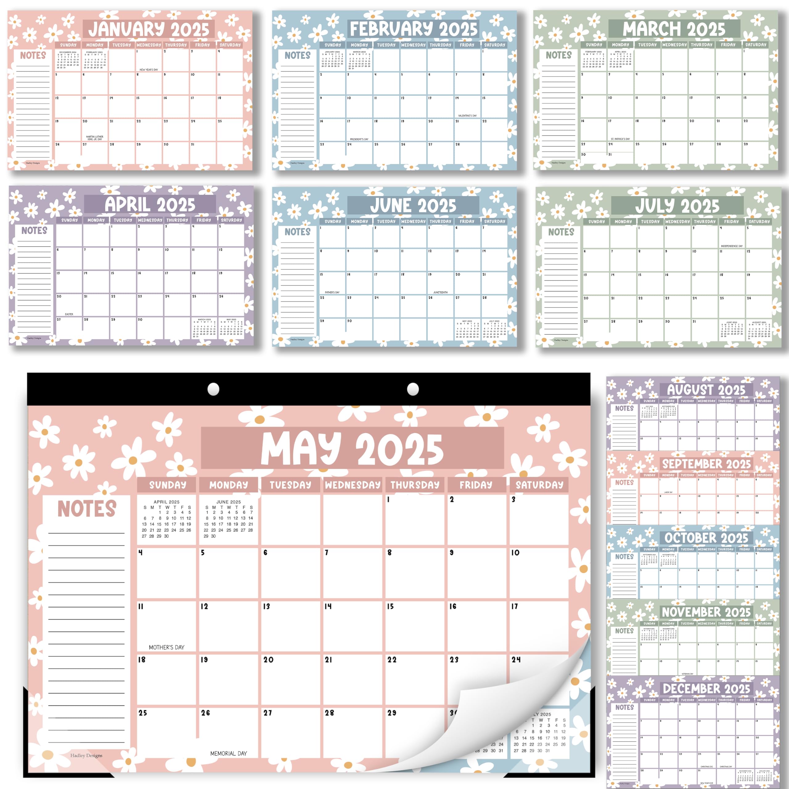 Hadley Designs Teacher Desk Calendar 2025-2026 – 18-Month Desktop Calendar for Home, Office & Classroom Organization, Ideal for Academic School Year Planning (Floral)