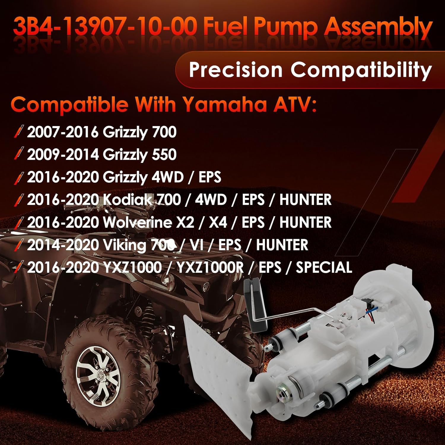 Fuel Pump Assembly, Compatible With 2007-2020 Yamaha Grizzly 700/550/4WD Kodiak Wolverine Viking YXZ1000 ATV, Replaces# 3B4-13907-11-00