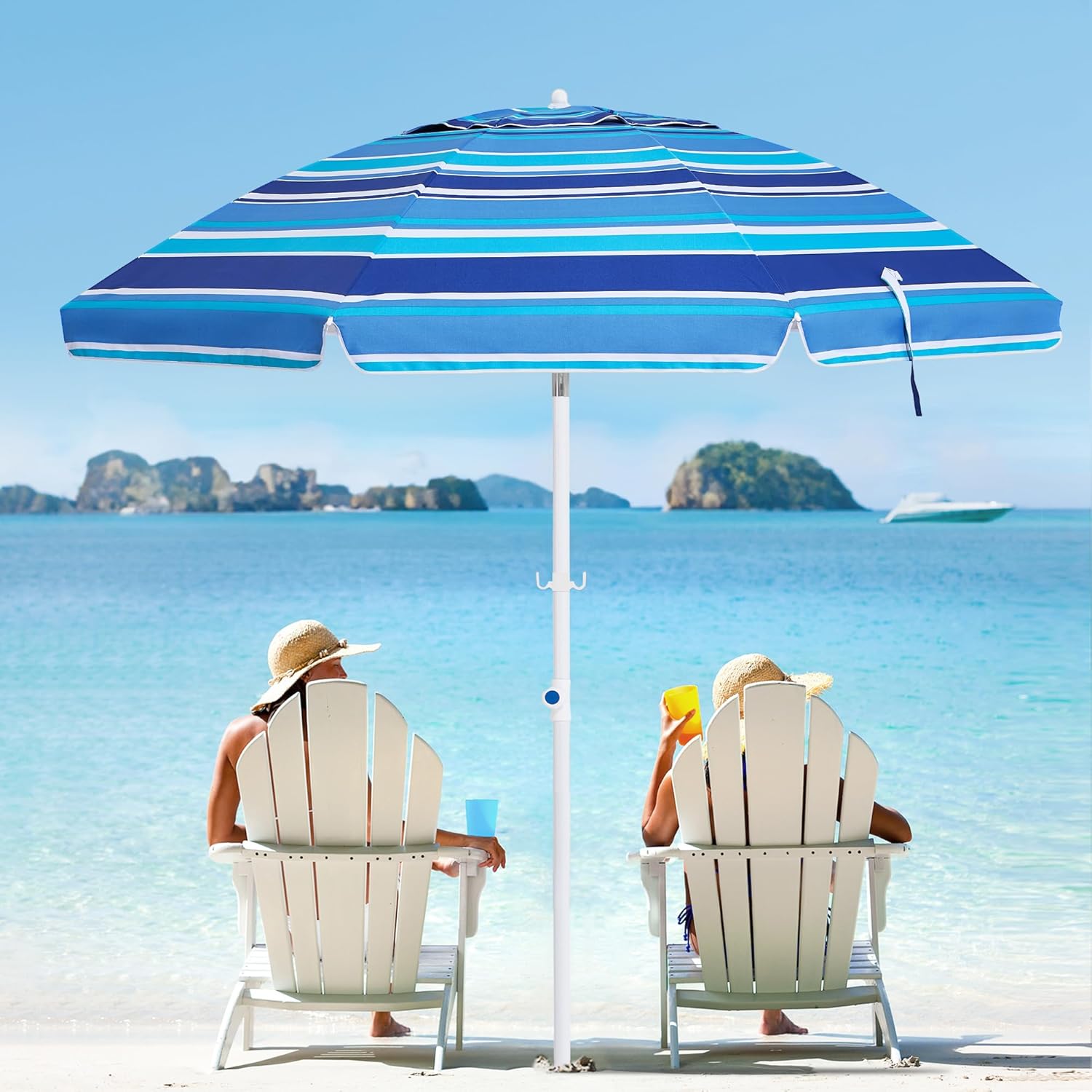 MEWAY 6.5ft Beach Umbrella with Sand Anchor & Tilt Mechanism, Portable UV 50+ Protection, Outdoor Sunshade Umbrella with Carry Bag, for Garden Beach Outdoor(Green stripes)