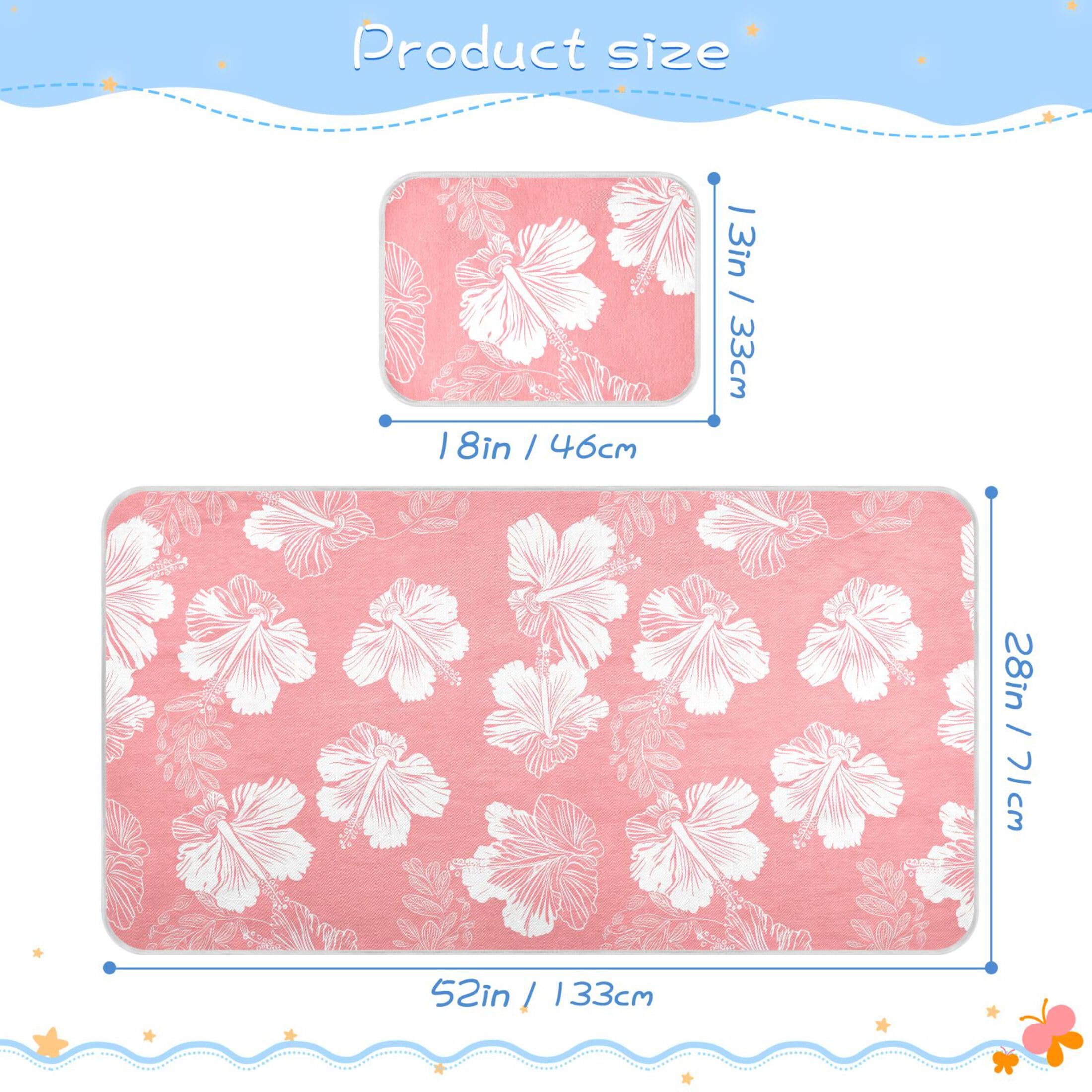 Takiito Light Pink Hibiscus Flowers Baby Cooling Mattress Pad, Soft & Breathable Cooling Mat Keep Baby Cool in Summer 28x52 in, Nursery Essential