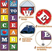 Vista 4 de Cartel de bienvenida de regreso a la escuela para el primer día de escuela, decoración colgante listo para aprender, decoración de telón de fondo