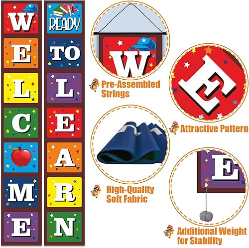 Miniatura 4 de Cartel de bienvenida de regreso a la escuela para el primer día de escuela, decoración colgante listo para aprender, decoración de telón de fondo