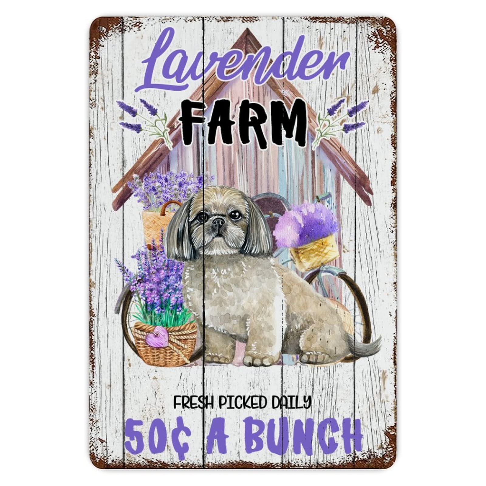 ENEDNATE Dog Lavender Farm Sign Farmhouse Lavender Kitchen Wall Art Metal Tin Sign 8x12 inch Business Retail Store Home Restaurant Bar Wall Decor Art Sign Post