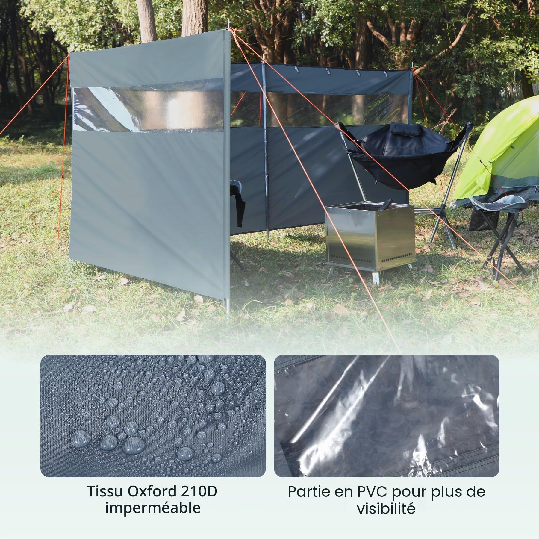 REDCAMP Pare-Vent pour Camping, écran d’intimité extérieur Robuste Bouclier d’intimité de Caravane avec fenêtre supérieure pour Barbecue de Jardin Pique-feu de Camp Plage, Gris/Noir