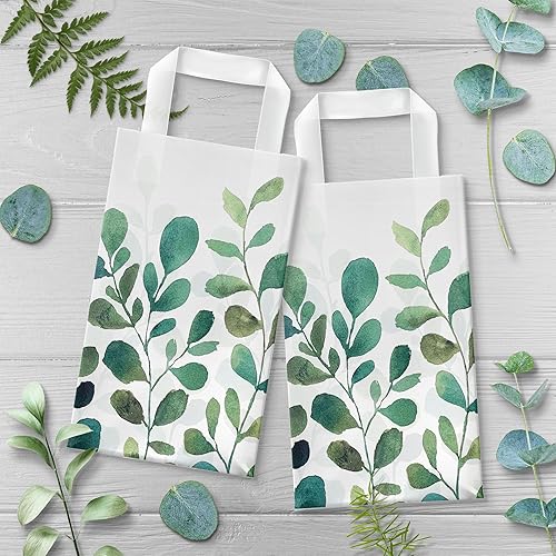 Miniatura 7 de HOME & HOOPLA Spring Greenery - Bolsas de regalo de plástico con hojas verdes en acuarela y bolsas para recuerdos de fiesta, tamaño mediano de 8 x 4