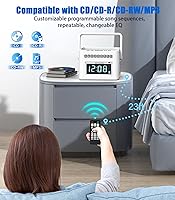 Vista 6 de Greadio CD Player Alarm Clock Boombox with Bluetooth, 5000mAh Boombox Clock Radio with CD Player, White Noise, FM/AUX/USB/TF/Dimmer/Remote Control
