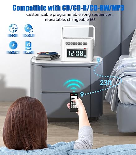 Miniatura 6 de Greadio Reloj despertador con reproductor de CD Boombox con Bluetooth, radio Boombox de 5000 mAh con reproductor de CD, ruido blanco,
