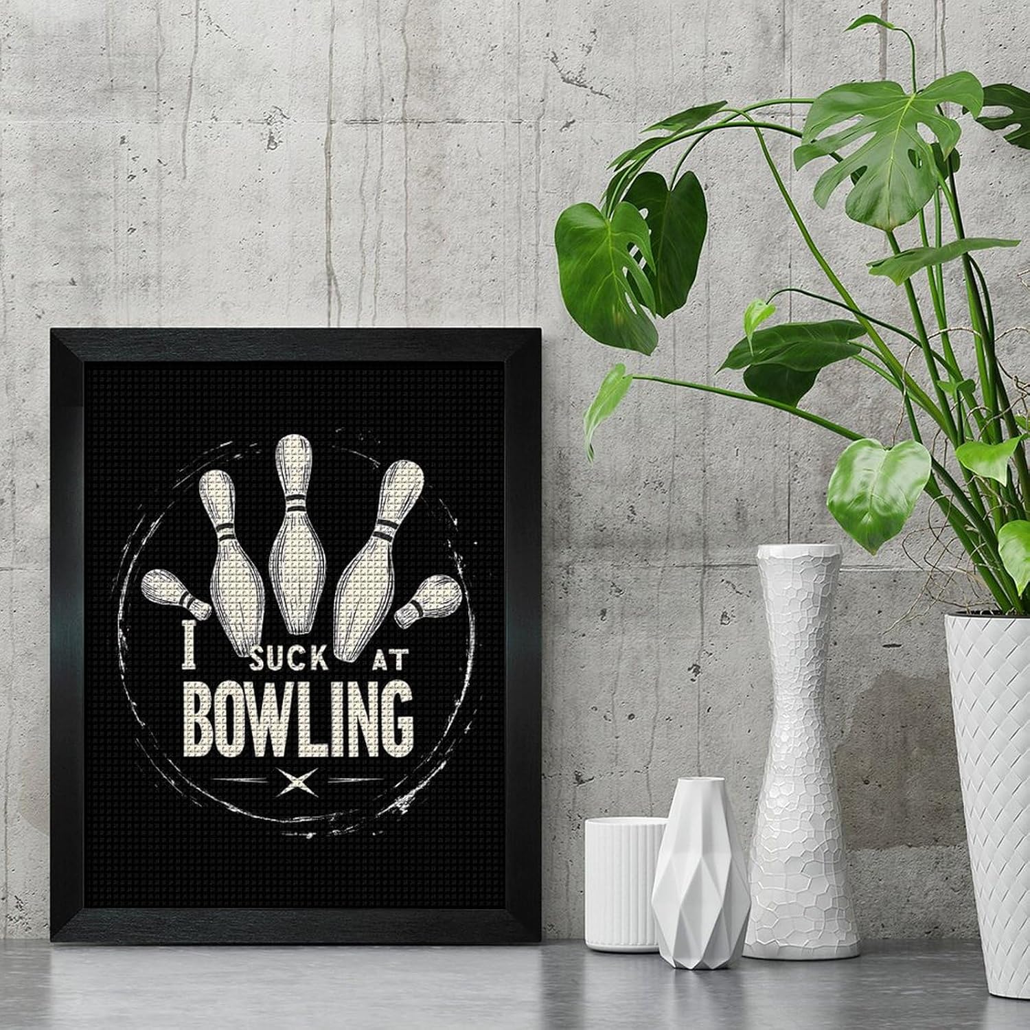 I Suck At Bowling Diamond 5D Painting Kits with Frame DIY Full Round Drill Gem Art Crafts for Home Wall Decor 16 X 20in Blackwood 40 * 50cm