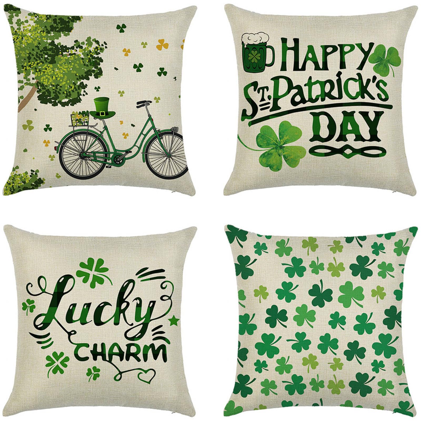 Housse de coussin 50x50 cm lot de 4 en lin motif feuilles vertes pour canapé