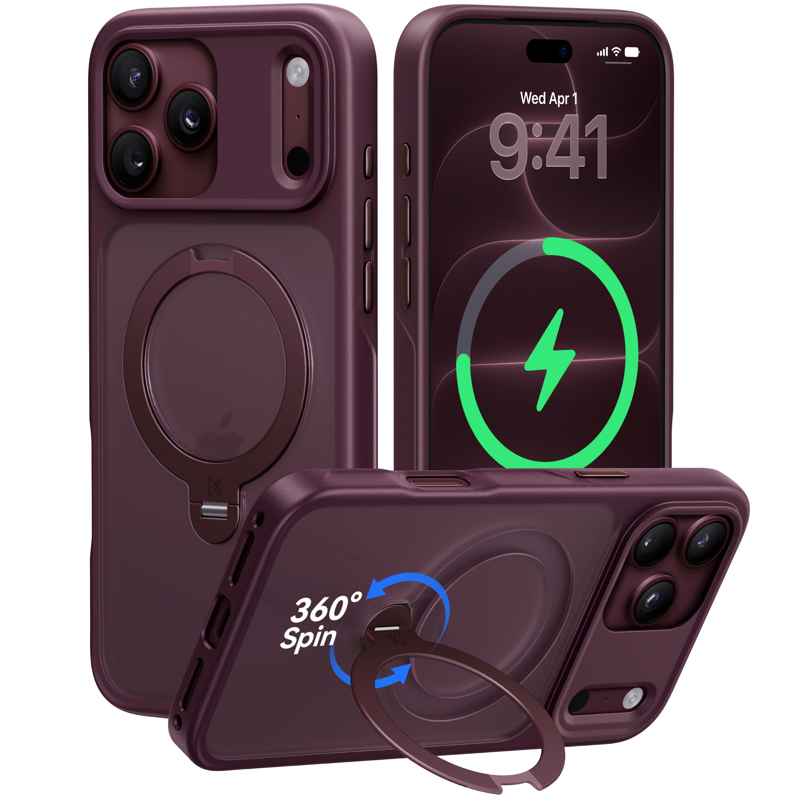 CASEKOO Burgundy for iPhone 18 Pro Max Case with 360 Spin Magnetic Stand