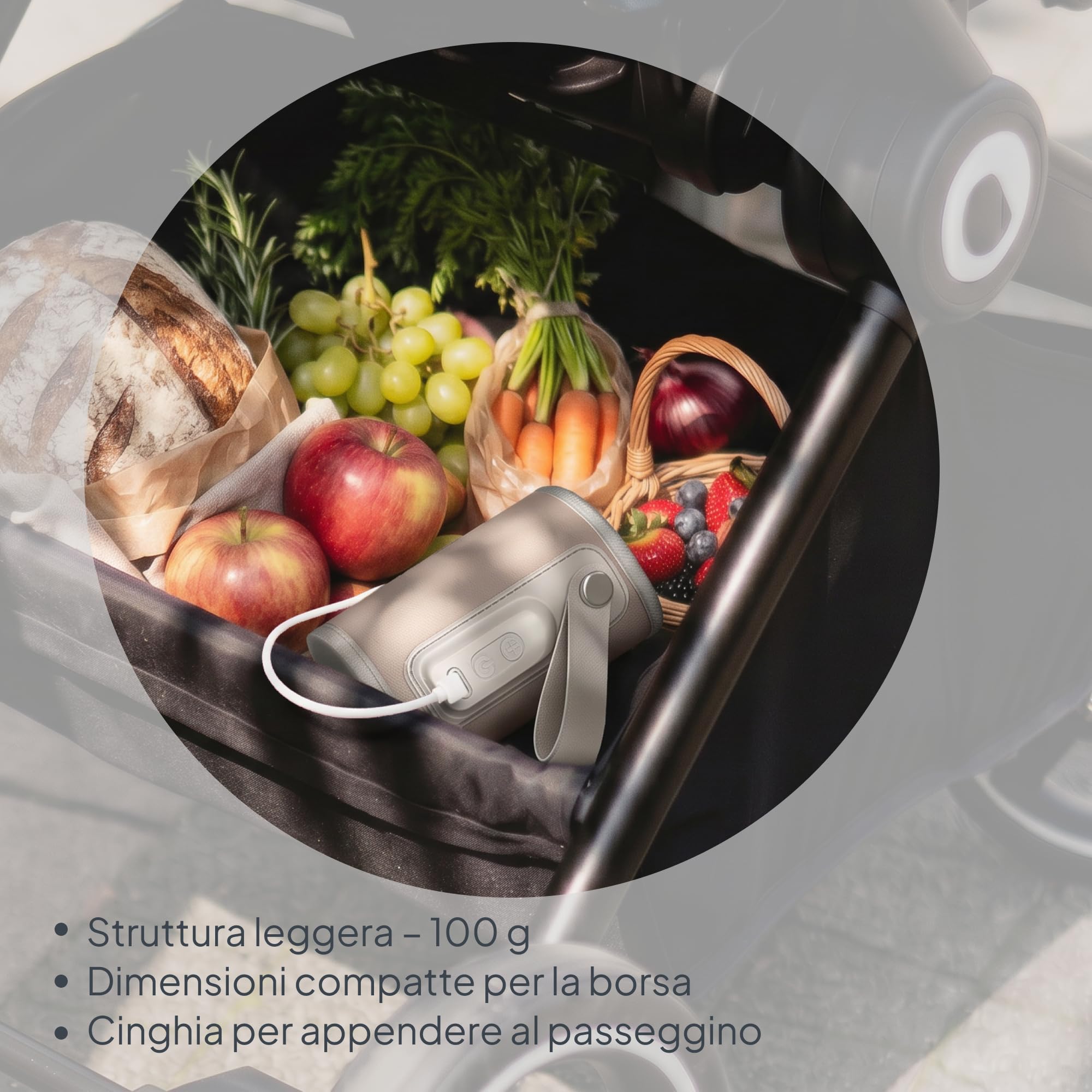 LIONELO Thermup Go Scaldabiberon portatile per mantenere la temperatura, Alimentato tramite il cavo USB Mantenere temperatura di latte e pappe neonato, Scaldabiberon auto, Senza BPA Piccolo e leggero