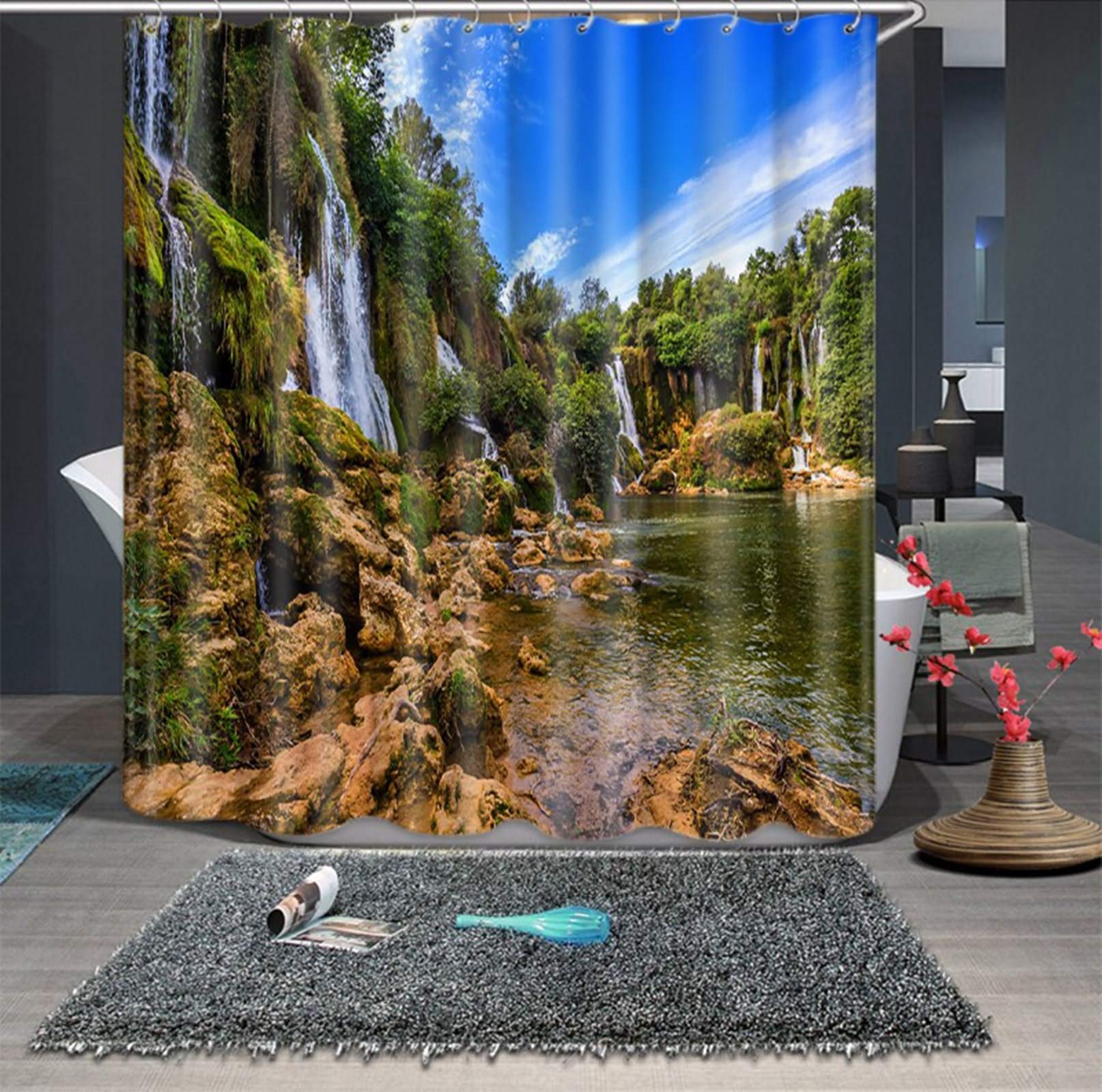 Rideau de douche 150x180 cm cascade KnSam pour une salle de bain nature