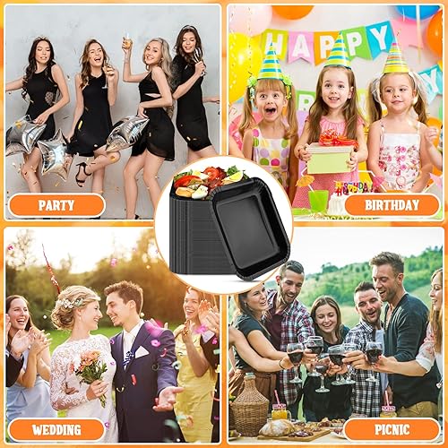 Miniatura 4 de Mifoci 100 platos de papel desechables cuadrados de 9 pulgadas, platos de aperitivo a granel, platos de postre, platos de pastel para cumpleaños,