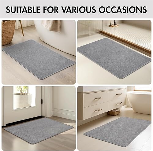 Miniatura 7 de MIULEE Set of 2 Ultra Thin Bathroom Rugs, Rubber Bath Mats for Bathroom Non Slip, Quick Dry Absorbent Bath Rug Machine Washable, Fit Under Door