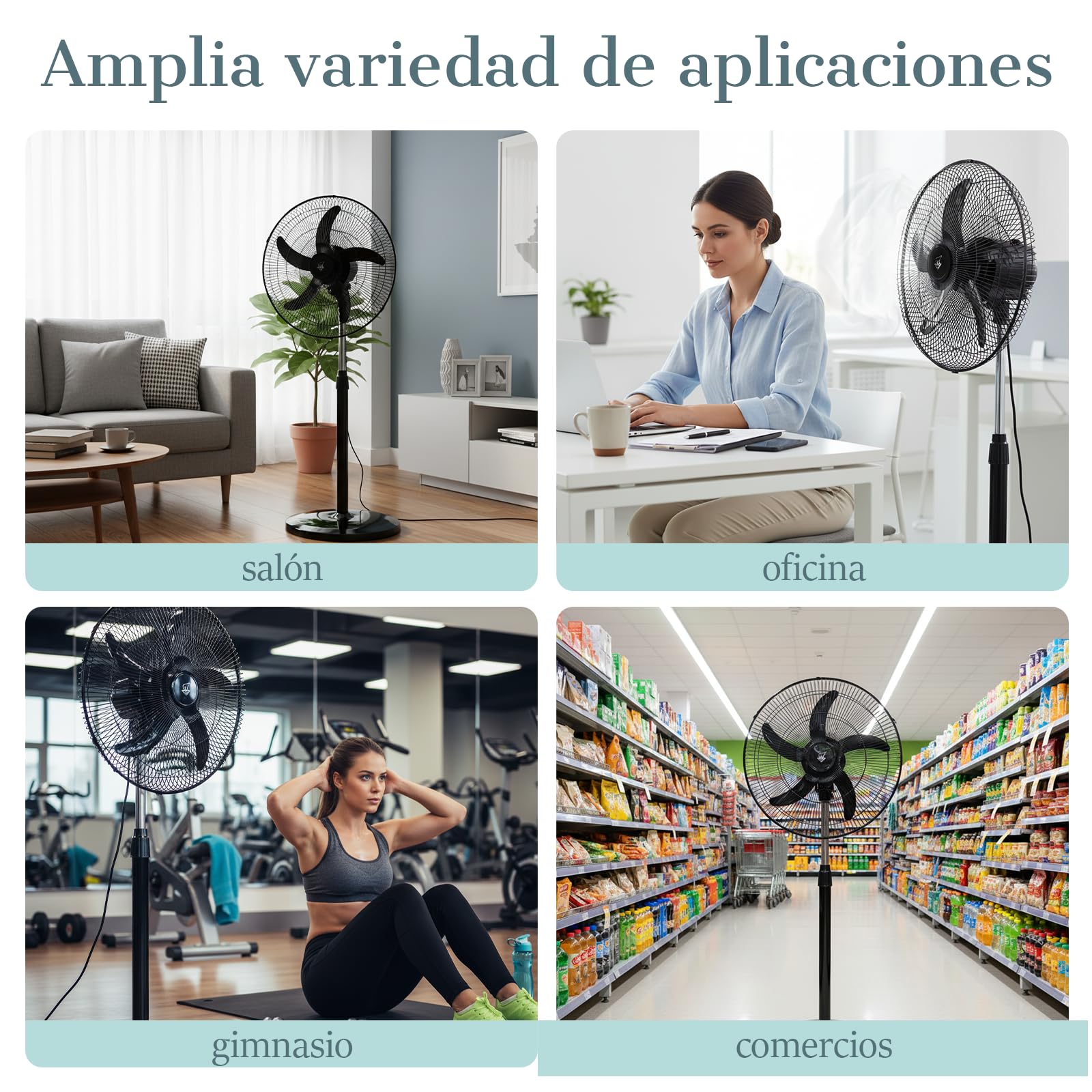 Ventilador de Pie Potente 75W, Aspas Grandes De 45 Cm, Ventilador De 3 Velocidades Ajustables, Adecuado Para Hogar, Oficina Y Almacén, Base Reforzada, Altura Ajustable,Oscilación, Negro(2PCS)