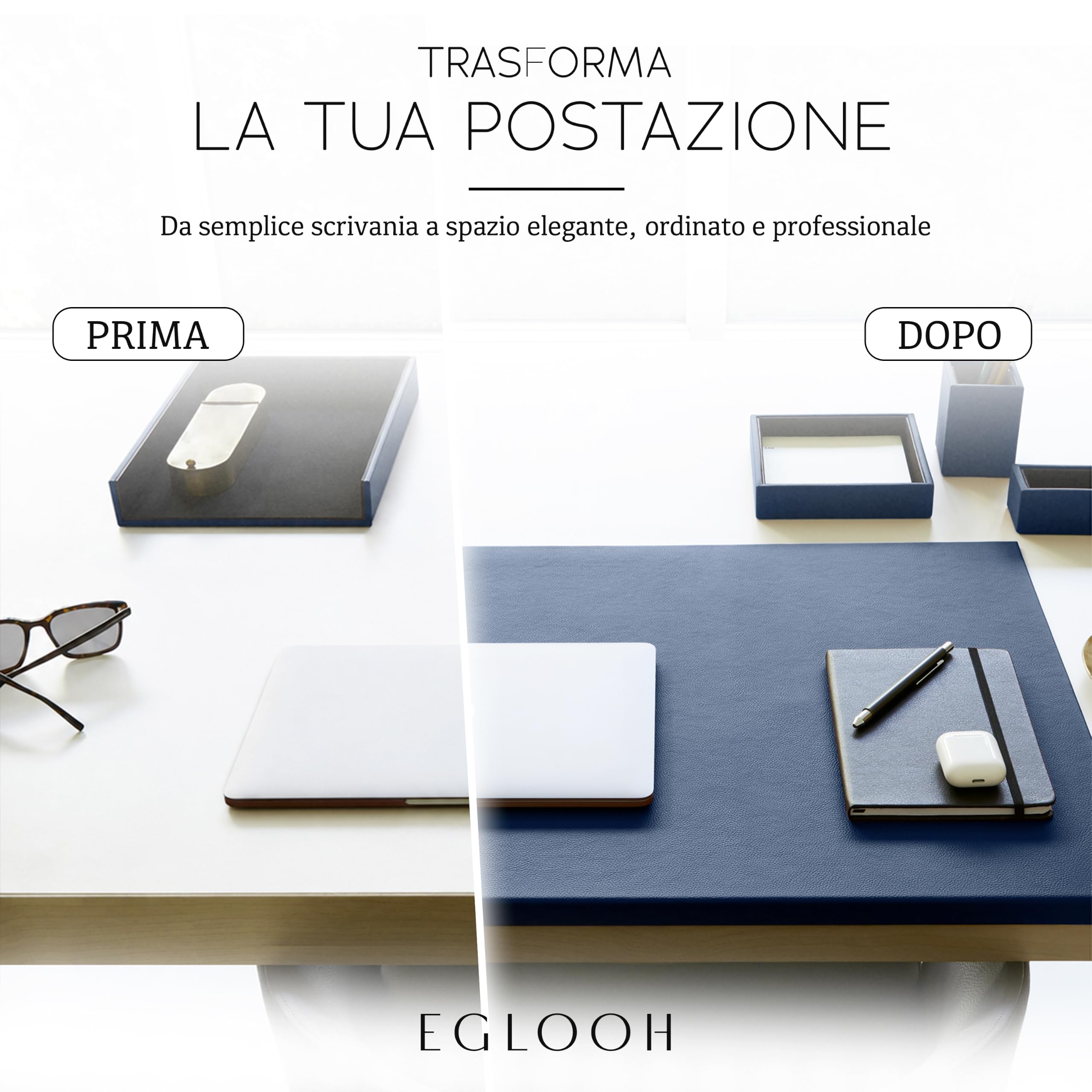 Eglooh – Adamantis – Sottomano Scrivania Pelle Vera con Proteggi Spigolo – Tappetino Scrivania XXL Elegante e Antiscivolo – Accessori Scrivania Ufficio Made in Italy