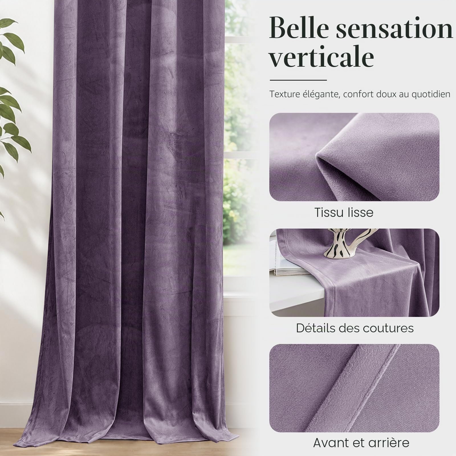 Ystyle Rideau Occultant Velours Lot De 2, 140x145cm, Violet Clair | Rideaux Salon Rideau Thermique Isolant Anti Chaud Intérieurs, Rideau Phonique Anti Bruit, Moderne Chambre Maison Dressing