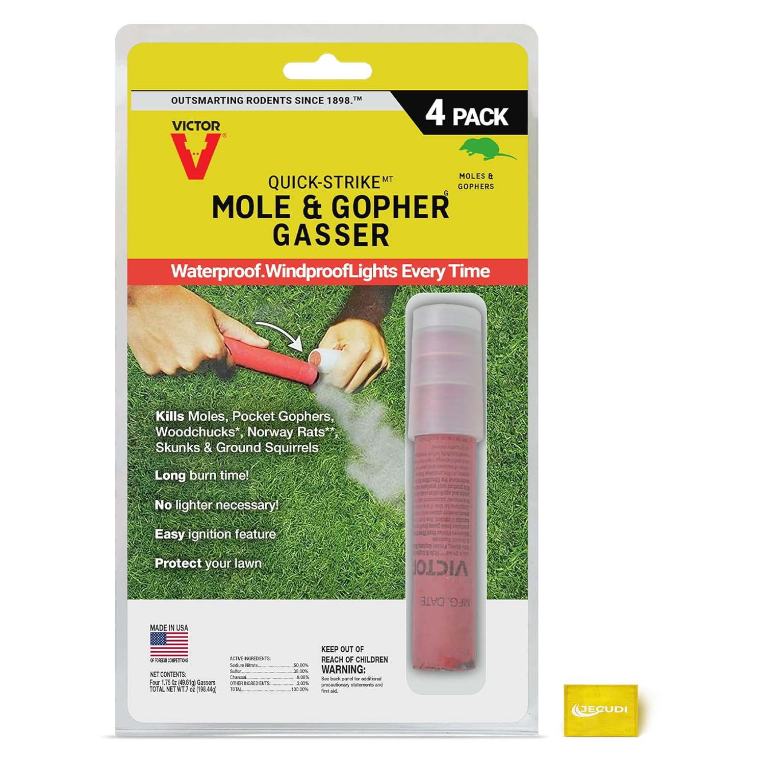 Victor Quick-Strike Mole & Gopher Gassers – 48 Total Gassers, Smoke Rods for Underground Burrow Pest Control - Lawn & Yard Treatment, Self-Ignit,Waterproof,Long Burn (12 Pack)