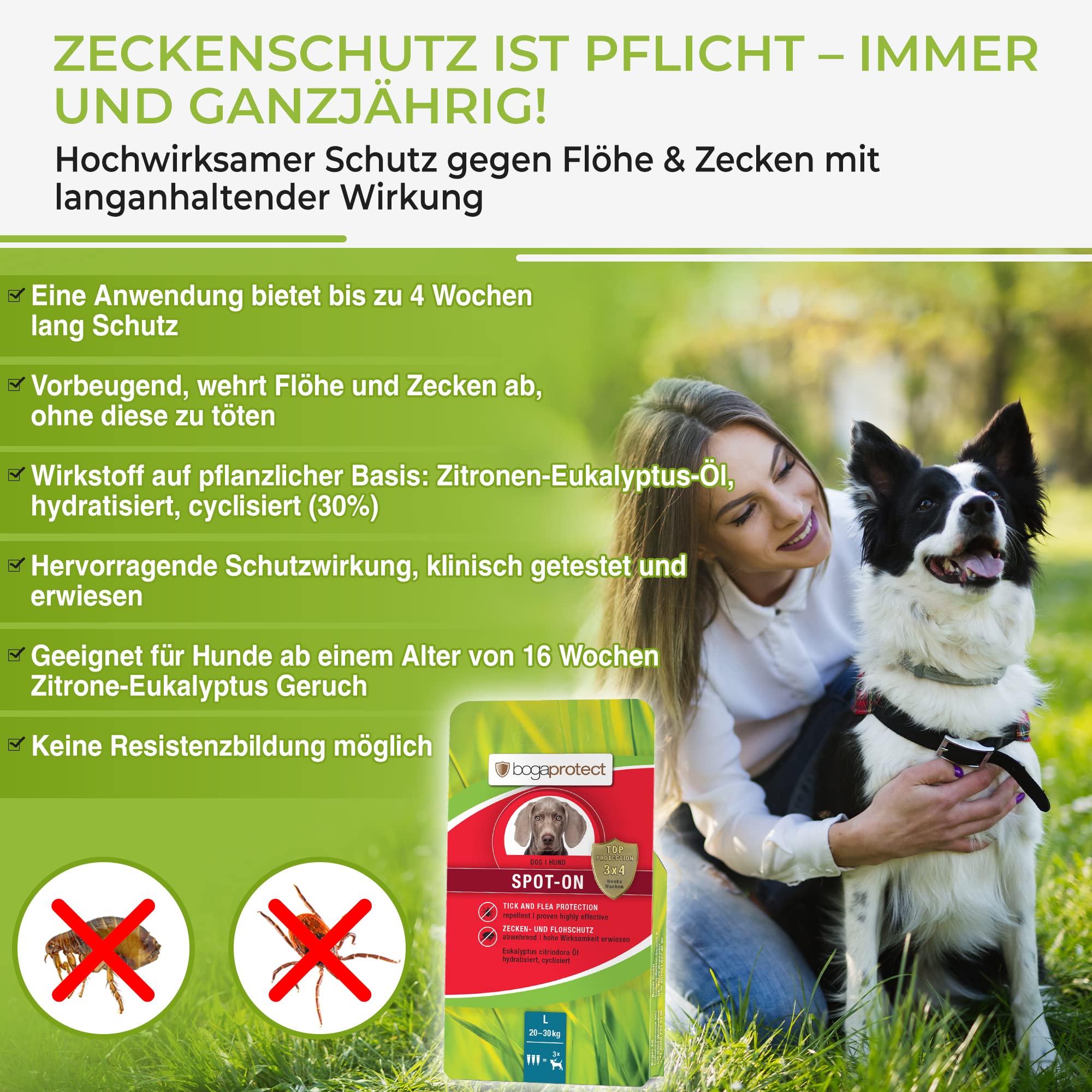bogaprotect SPOT ON Hund - Floh und Zeckenschutz für Hunde - 20-30 kg - Zeckenmittel für Hunde - Natürlicher Zeckenschutz für Hunde - UBO0353 - Vorrat für 12 Wochen
