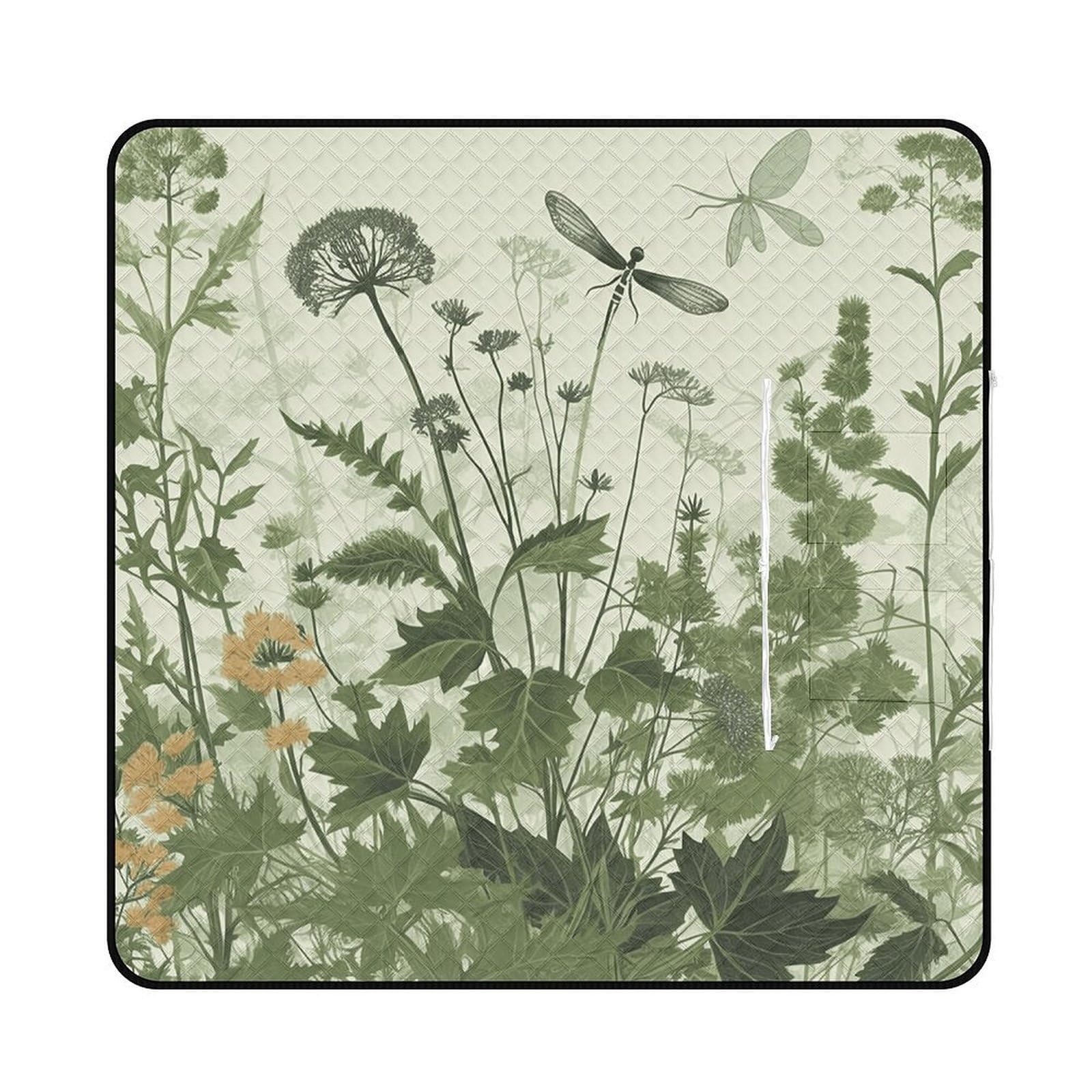 Foliage And Herbs with Dragonflies Winged Picnic Mat 200x200cm Extra Large Picnic Blanket with Zipper Waterproof Sandproof Beach Blanket Portable Beach Mat Foldable Camping Blankets for Park Grass Law