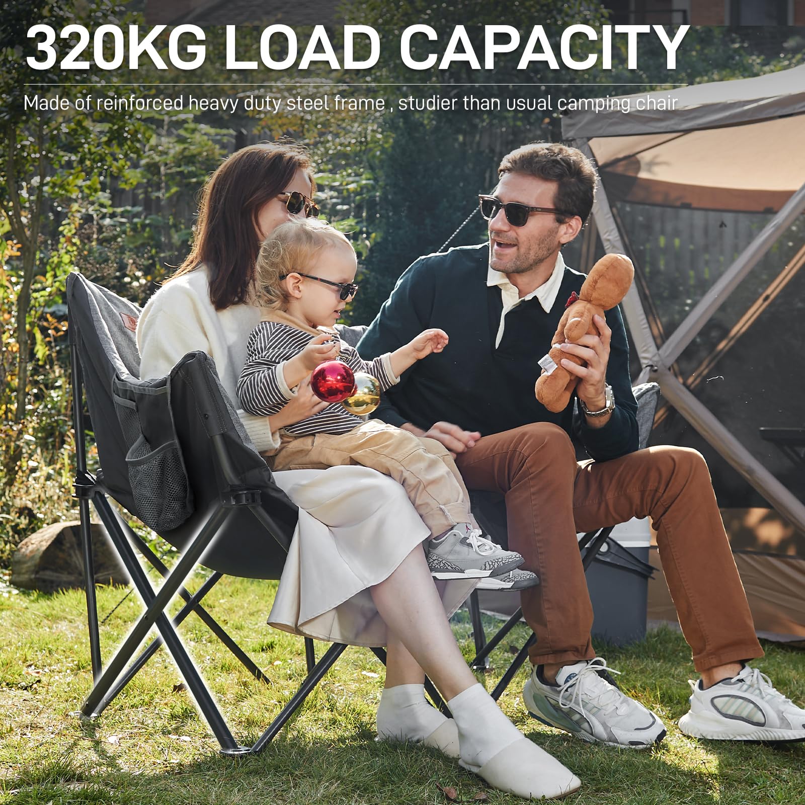 EVER ADVANCED Silla de Camping Plegable para 2 Personas, soporta 320 kg, Silla Plegable de Lujo XXL, 2 plazas, sofá de Camping Acolchado Grueso, Respaldo Alto, Extra Larga, para Exterior, jardín