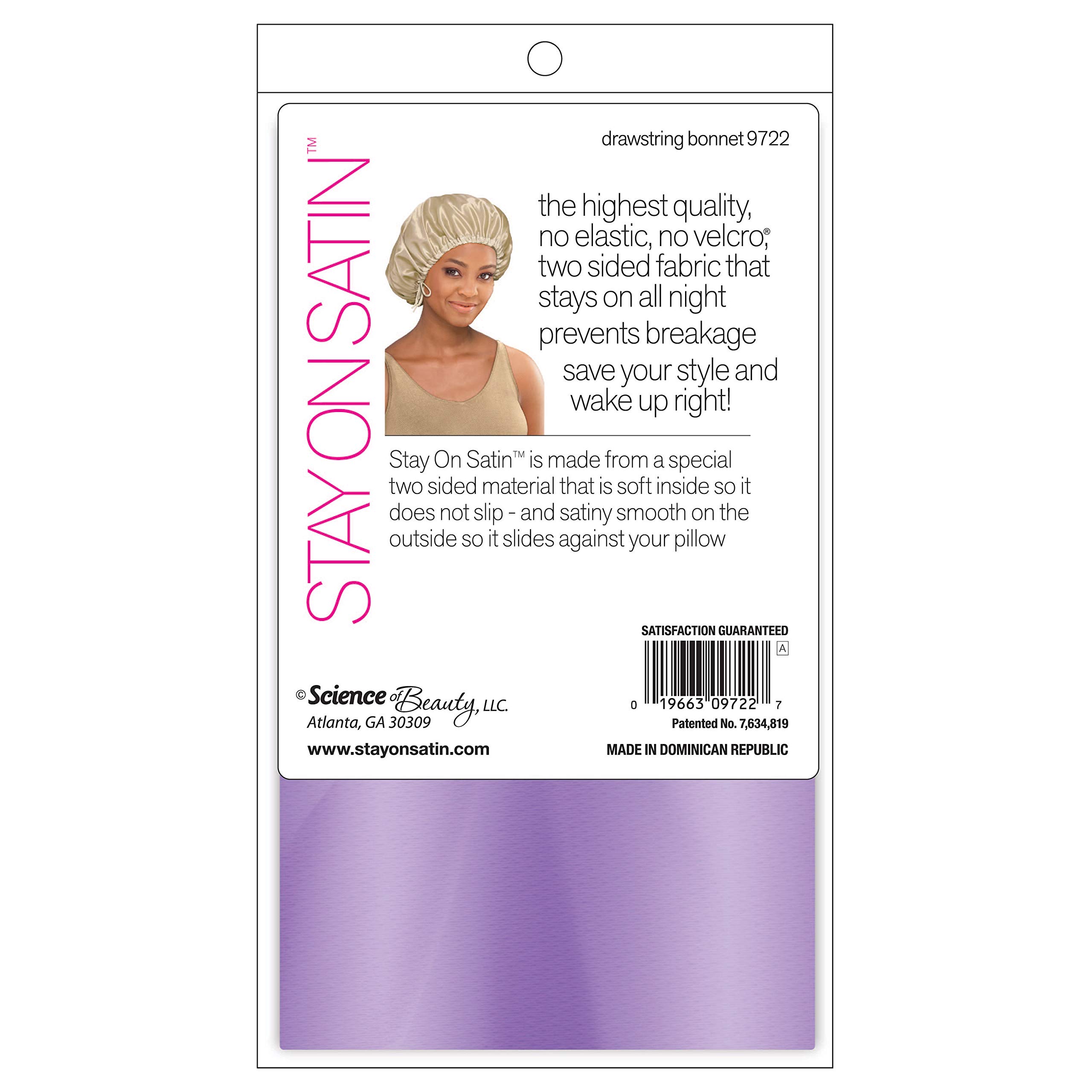 Stay On Satin Hair Wrap Drawstring Womens Bonnet for Sleeping, Assorted Colors