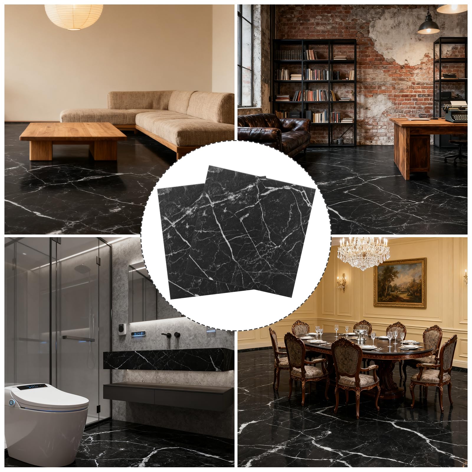 CYEER 40 Stück Vinylboden Selbstklebend (3,6m²) – 30x30cm PVC Bodenfliesen in Marmor-Optik Schwarz – Wasserfester Bodenbelag für Küche, Bad & Wohnzimmer – DIY Klebefliesen für schnelle Renovierung