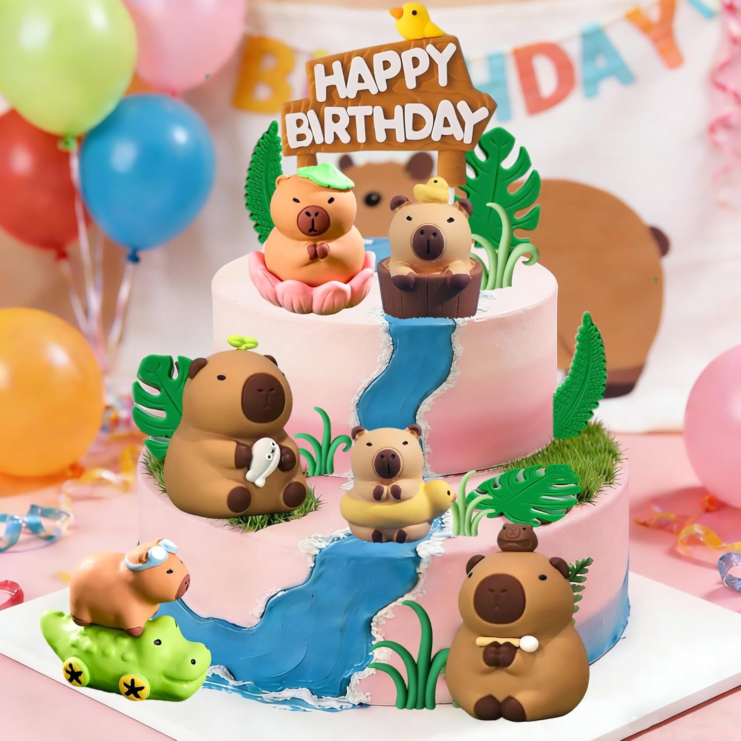 Capybara Cake Toppers Capybara Figurine Birthday Cake Decorations with Duck Cake Topper for Capybara Baby Shower Birthday Party Supplies