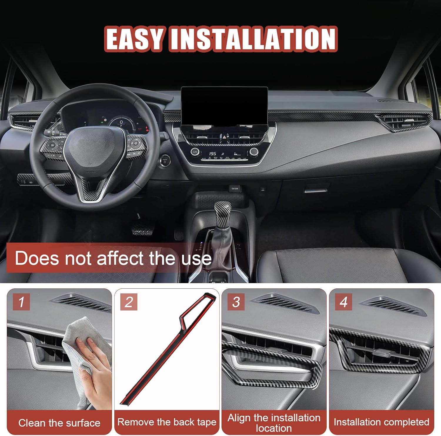 11PCS Carbon Fiber Interior Kit Accessories Compatible with Toyota Corolla 2020–2026 Sedan & 2019–2026 Hatchback