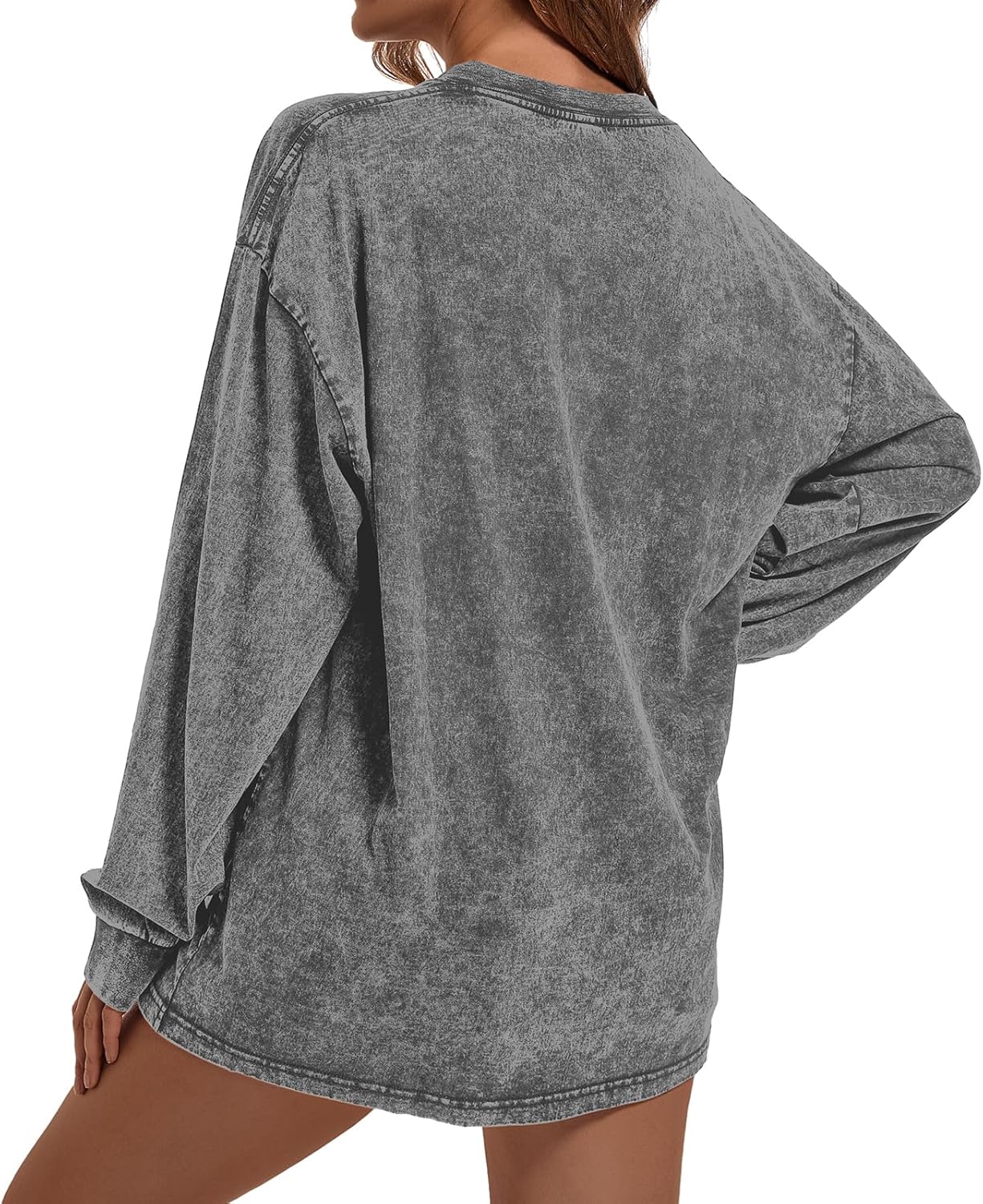 BINTEHGS Crewneck Oversized Long Sleeve Shirts for Women Loose Fit Vintage Acid Wash Tshirt Basic Solid Color Tee Sweatshirt - Image 4