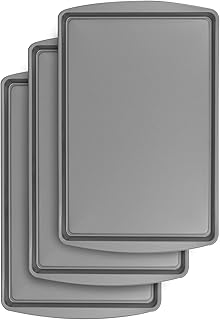 G & S Metal Products Company BakerEze Medium Non-Stick Cookie Pan, 16.9''L x 10.7''W x 0.8''H, Grey, 3 Count (Pack of 1)