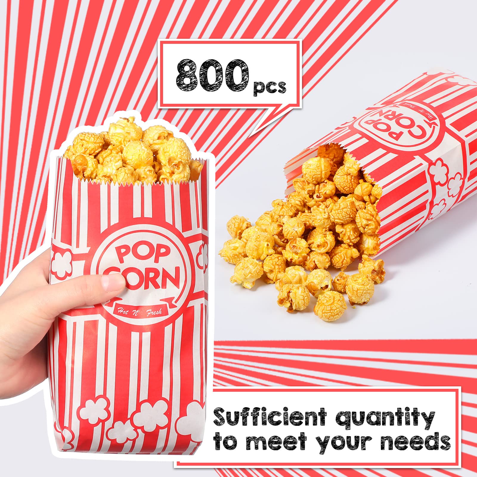 800 Stück Papier-Popcorn-Tüten, 28 ml, Popcorn-Maschinen-Zubehör, Einzelportionen, Großpackung für Bars, Filmabende, Konzessionen, Party, Pop-Mais-Zubehör