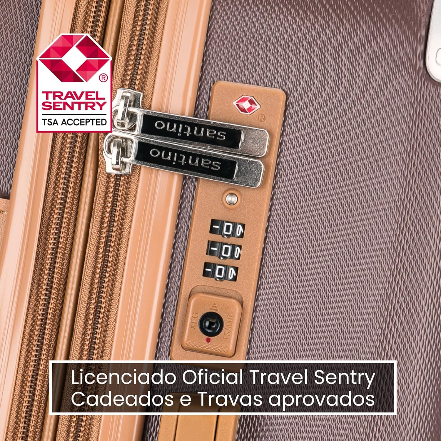 SANTINO Mala de Viagem Media 23kg Rígida ABS 4 Rodas 360º com TSA Leve Resistente Flexível Antifurto Bronze tamanho 24 polegadas SANTINO Mala de Viagem Media 23kg Rígida ABS 4 Rodas 360º com TSA Leve Resistente Flexível Antifurto Bronze tamanho 24 polegadas