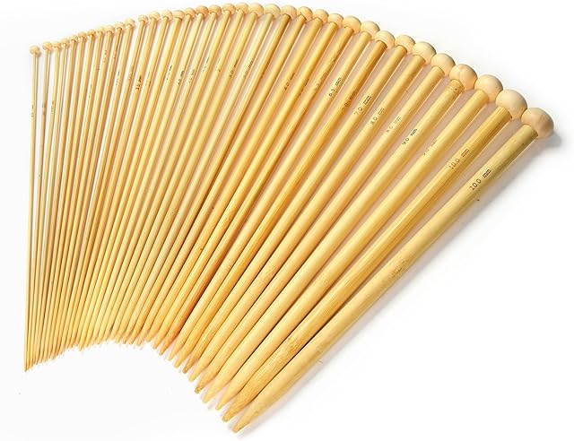LIHAO 36 Pcs Bamboo Knitting Needles Set Single Point (18 Sizes from 2.0mm to 10.0mm)