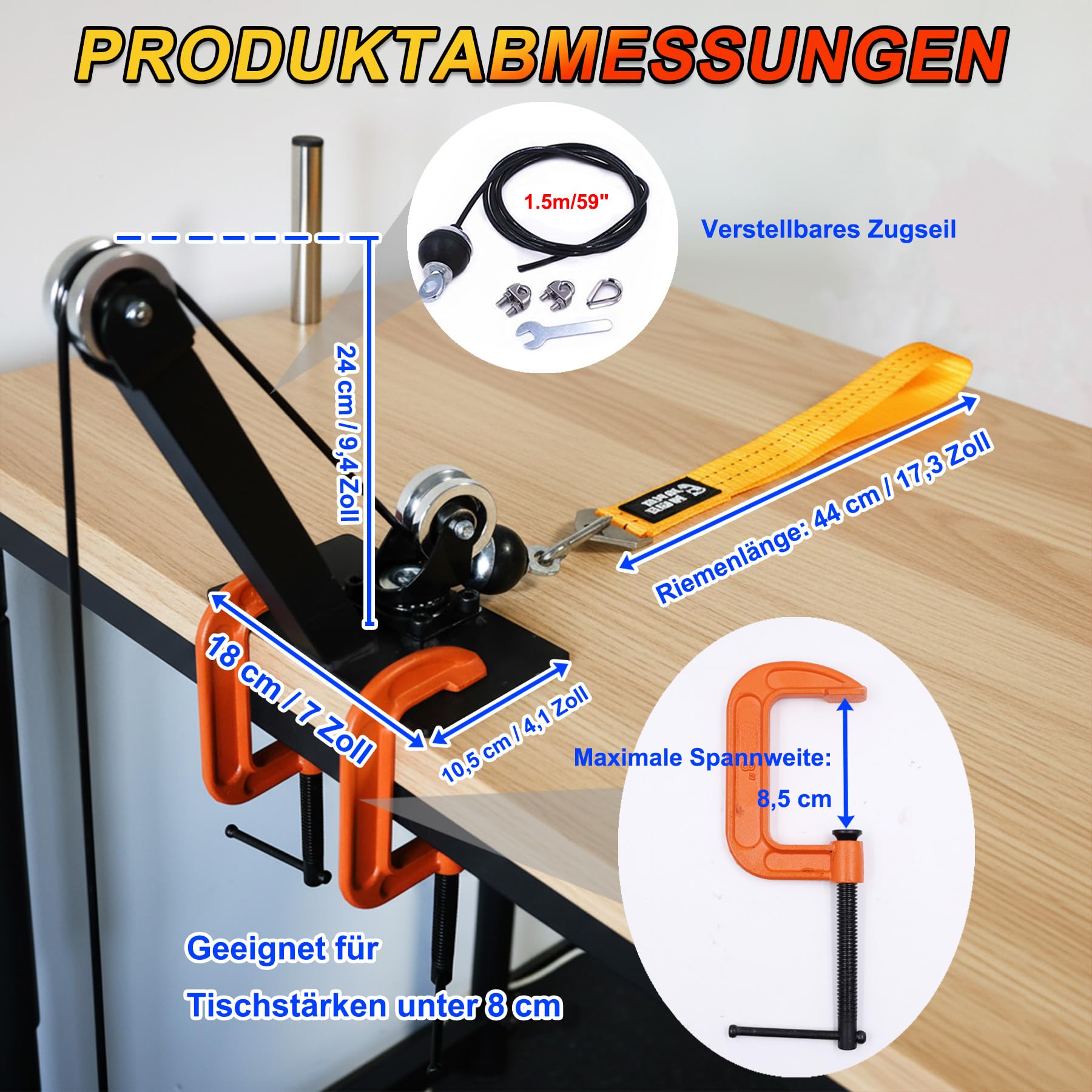 J Bryant Professionelle Riemenscheiben für Arm- und Wrestling-Training, mit verstellbarem 1,5 m Kabel und drehbaren Aluminium-Riemenscheiben
